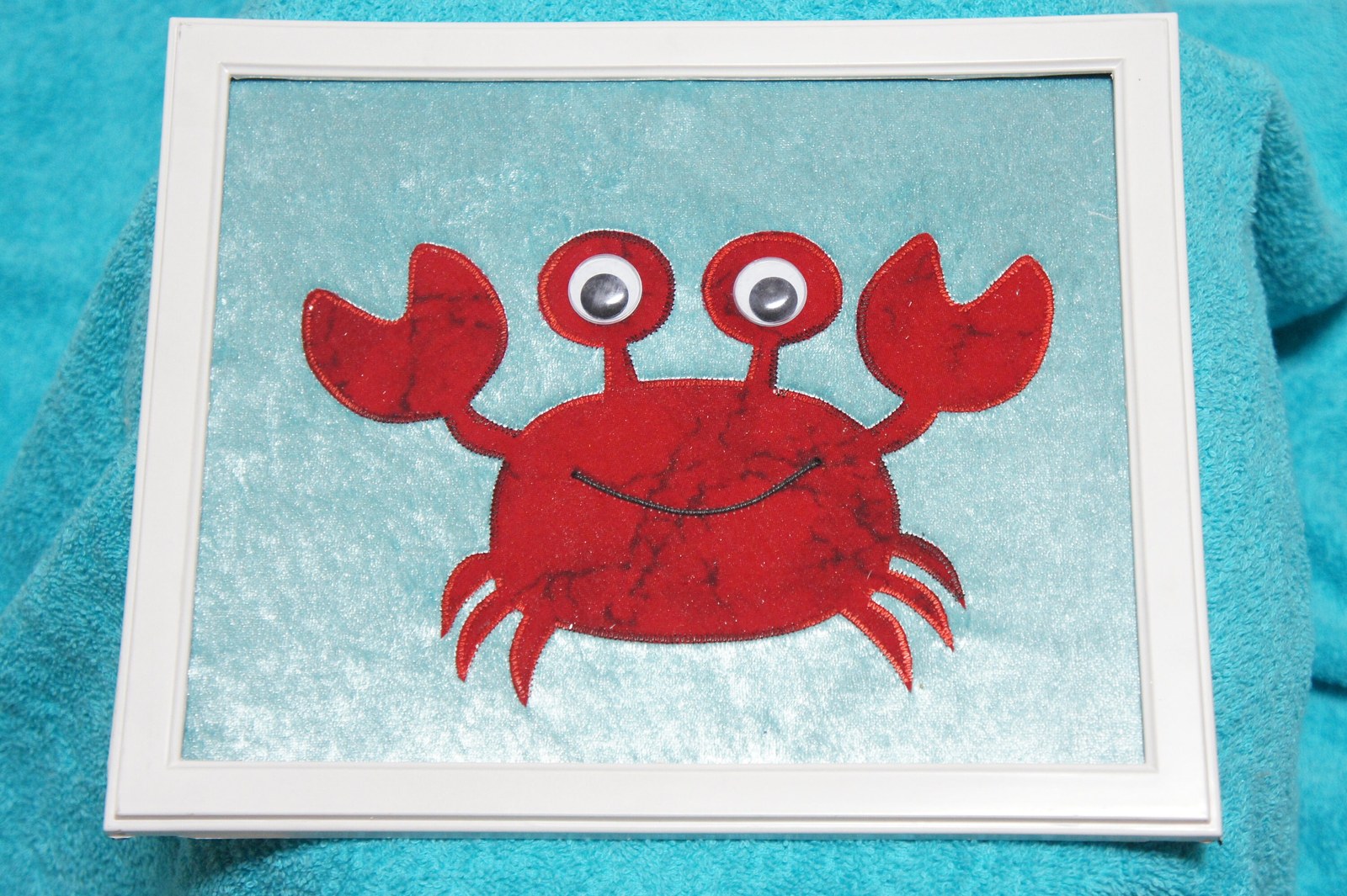 Sea Animal Wall Art, Handmade Applique Framed 8"x10", Under the Sea Nursery Decor, Whale Octopus Crab Starfish, view 4