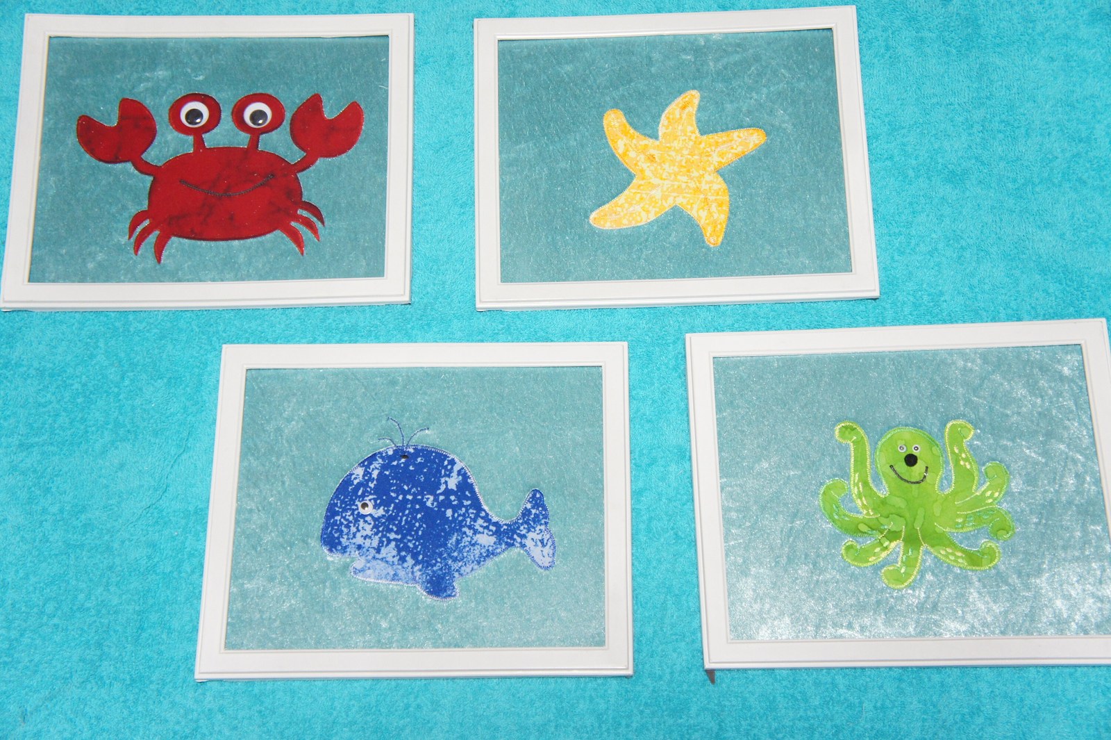 Sea Animal Wall Art, Handmade Applique Framed 8"x10", Under the Sea Nursery Decor, Whale Octopus Crab Starfish, view 7