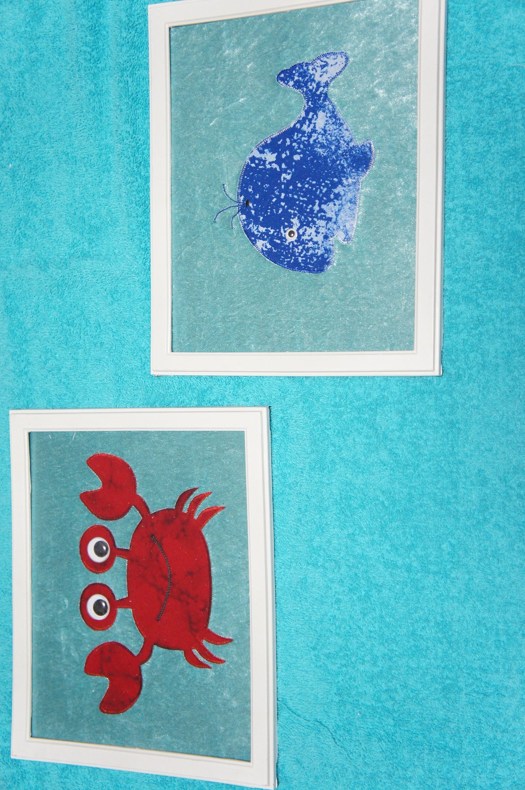 Sea Animal Wall Art, Handmade Applique Framed 8"x10", Under the Sea Nursery Decor, Whale Octopus Crab Starfish, view 8