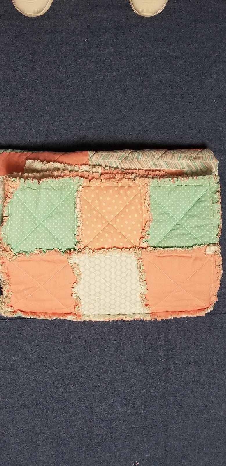 Peach Mint Green Rag Quilt, Handmade Cotton Baby Quilt (49"x50), Soft Ruffled Toddler Blanket, Baby Shower Gift, view 10