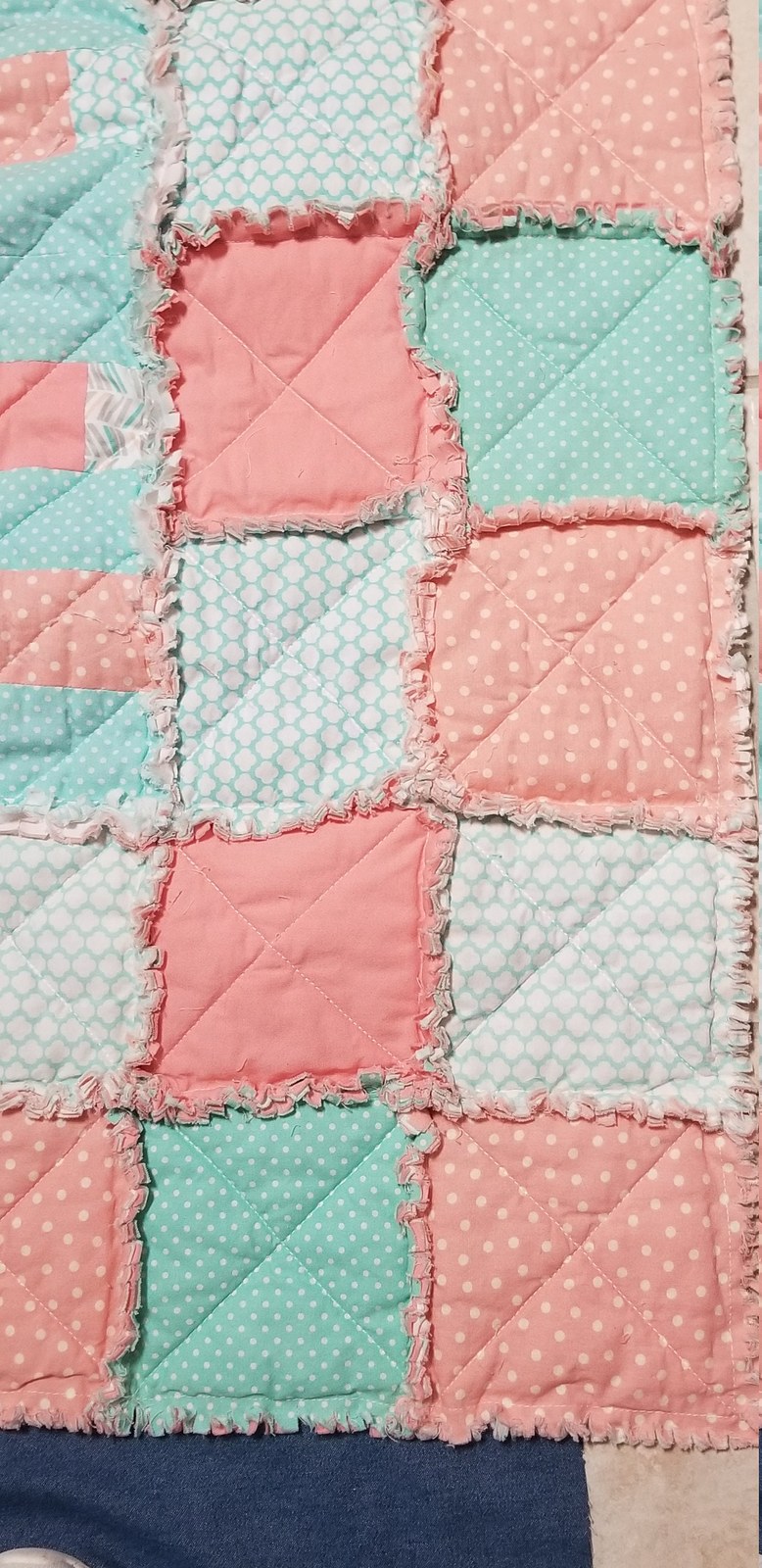 Peach Mint Green Rag Quilt, Handmade Cotton Baby Quilt (49"x50), Soft Ruffled Toddler Blanket, Baby Shower Gift, view 2