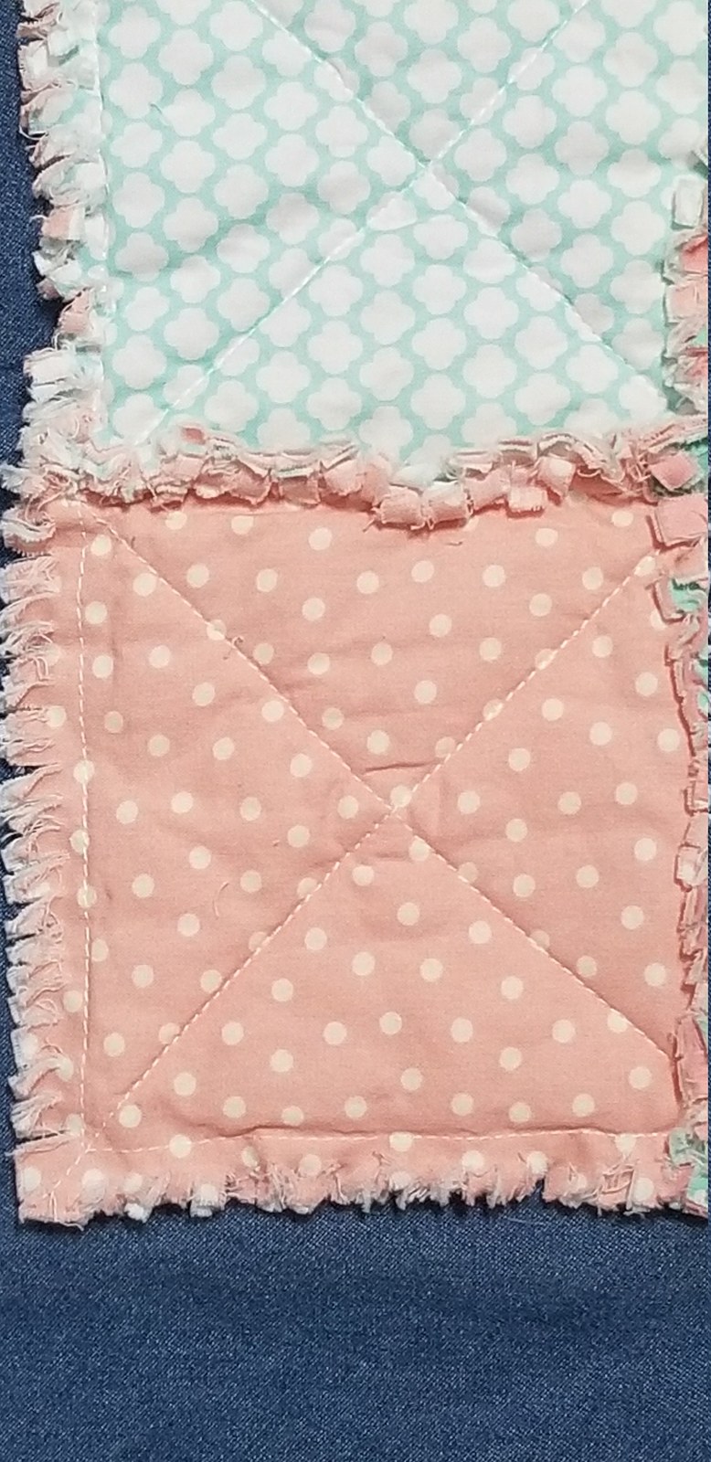 Peach Mint Green Rag Quilt, Handmade Cotton Baby Quilt (49"x50), Soft Ruffled Toddler Blanket, Baby Shower Gift, view 3