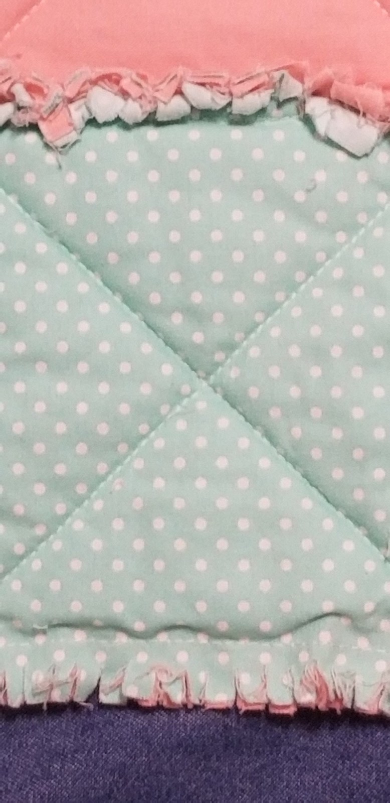 Peach Mint Green Rag Quilt, Handmade Cotton Baby Quilt (49"x50), Soft Ruffled Toddler Blanket, Baby Shower Gift, view 5