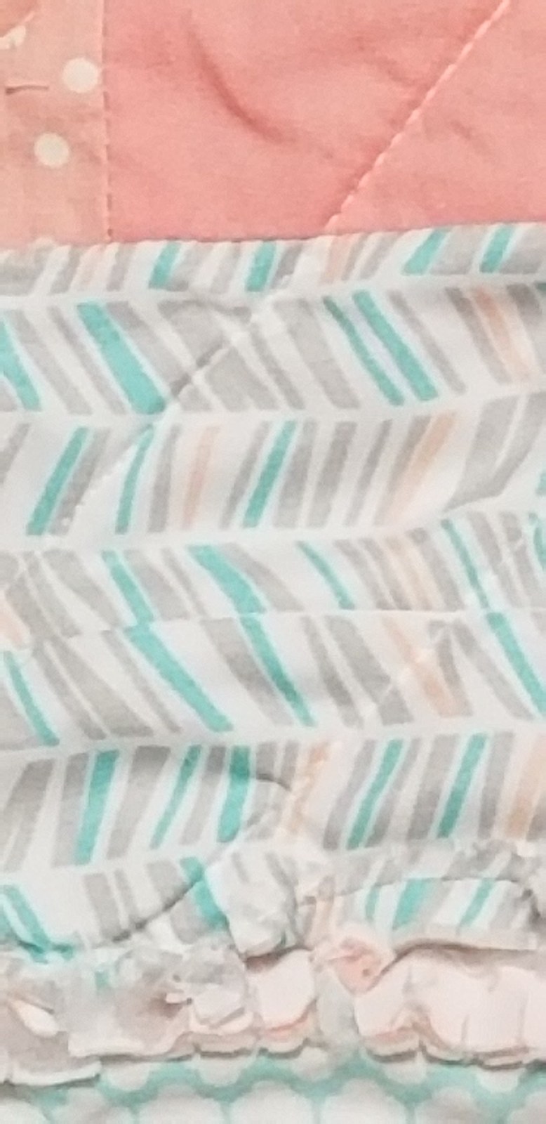 Peach Mint Green Rag Quilt, Handmade Cotton Baby Quilt (49"x50), Soft Ruffled Toddler Blanket, Baby Shower Gift, view 7