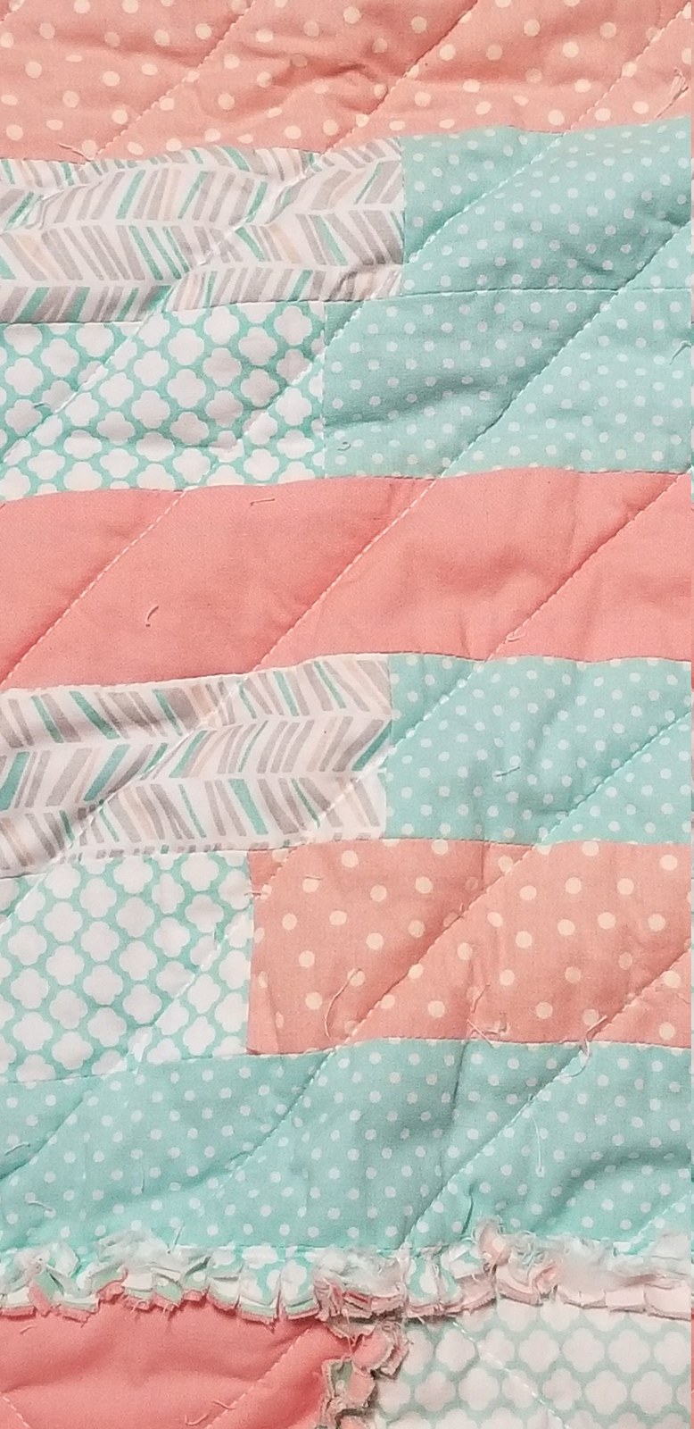 Peach Mint Green Rag Quilt, Handmade Cotton Baby Quilt (49"x50), Soft Ruffled Toddler Blanket, Baby Shower Gift, view 8