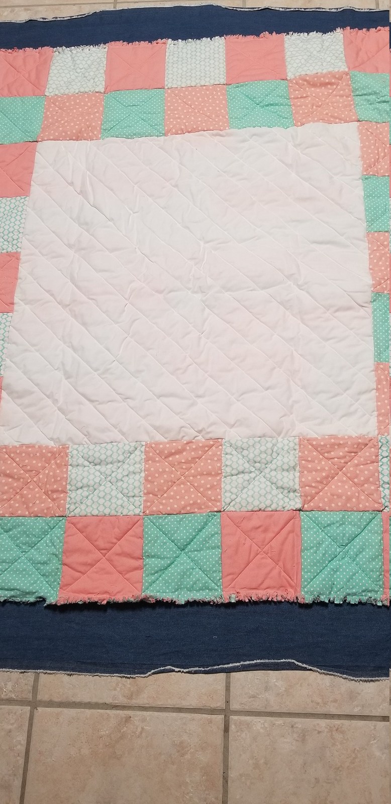 Peach Mint Green Rag Quilt, Handmade Cotton Baby Quilt (49"x50), Soft Ruffled Toddler Blanket, Baby Shower Gift, view 9