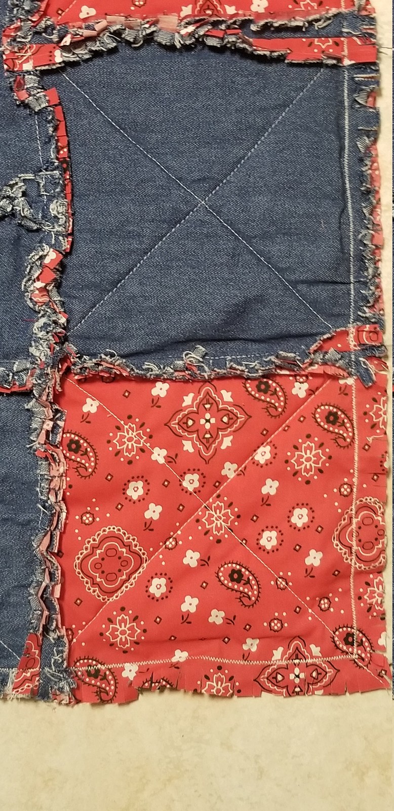 Handmade Red Paisley Bandanna Denim Rag Quilt, Cowboy Baby Blanket (50"x57"), view 2