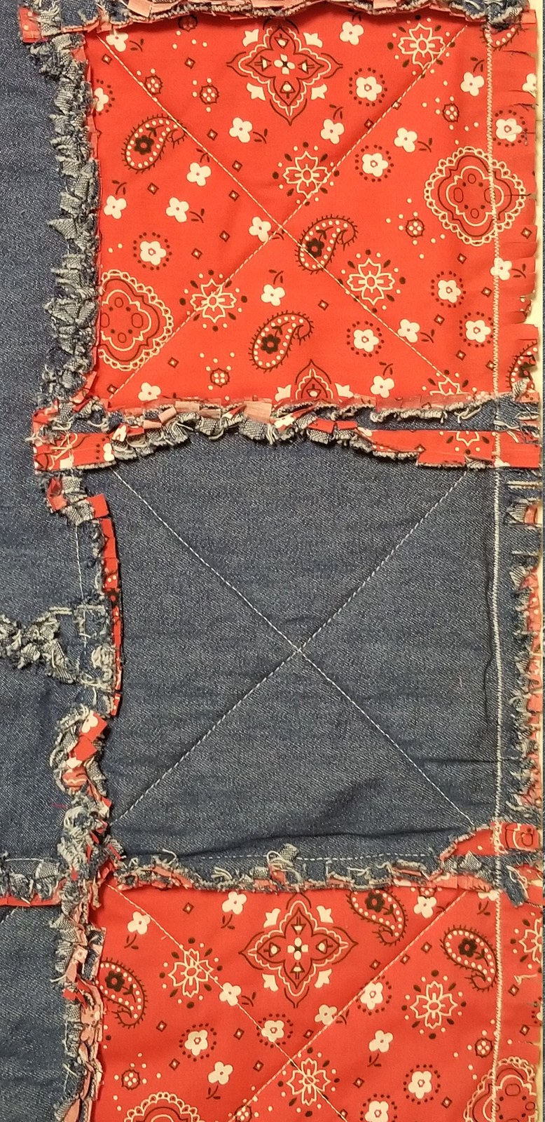 Handmade Red Paisley Bandanna Denim Rag Quilt, Cowboy Baby Blanket (50"x57"), view 3