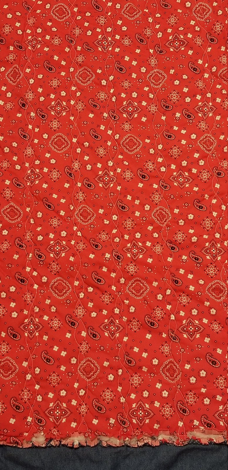 Handmade Red Paisley Bandanna Denim Rag Quilt, Cowboy Baby Blanket (50"x57"), view 4