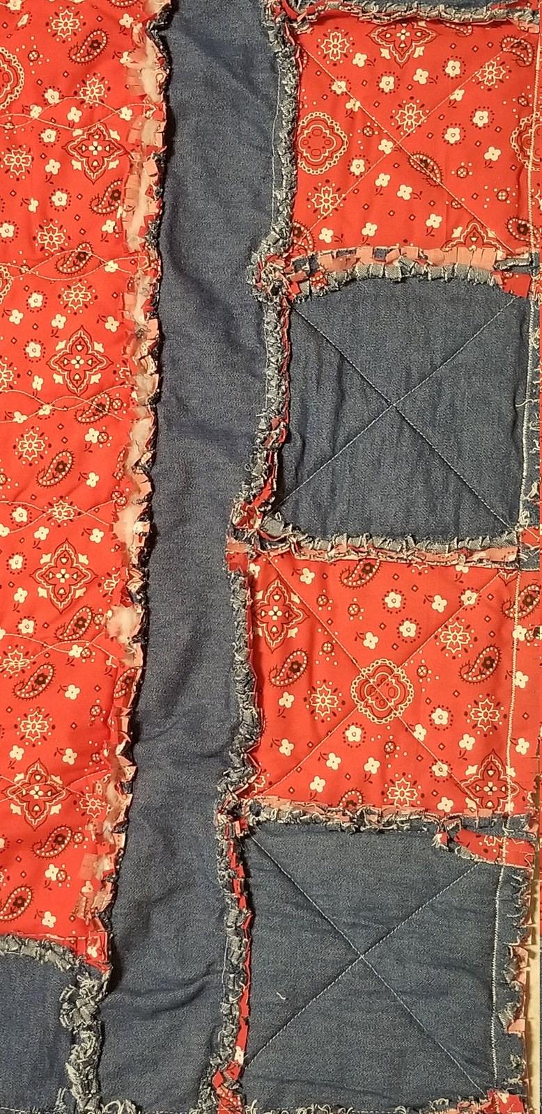 Handmade Red Paisley Bandanna Denim Rag Quilt, Cowboy Baby Blanket (50"x57"), view 6