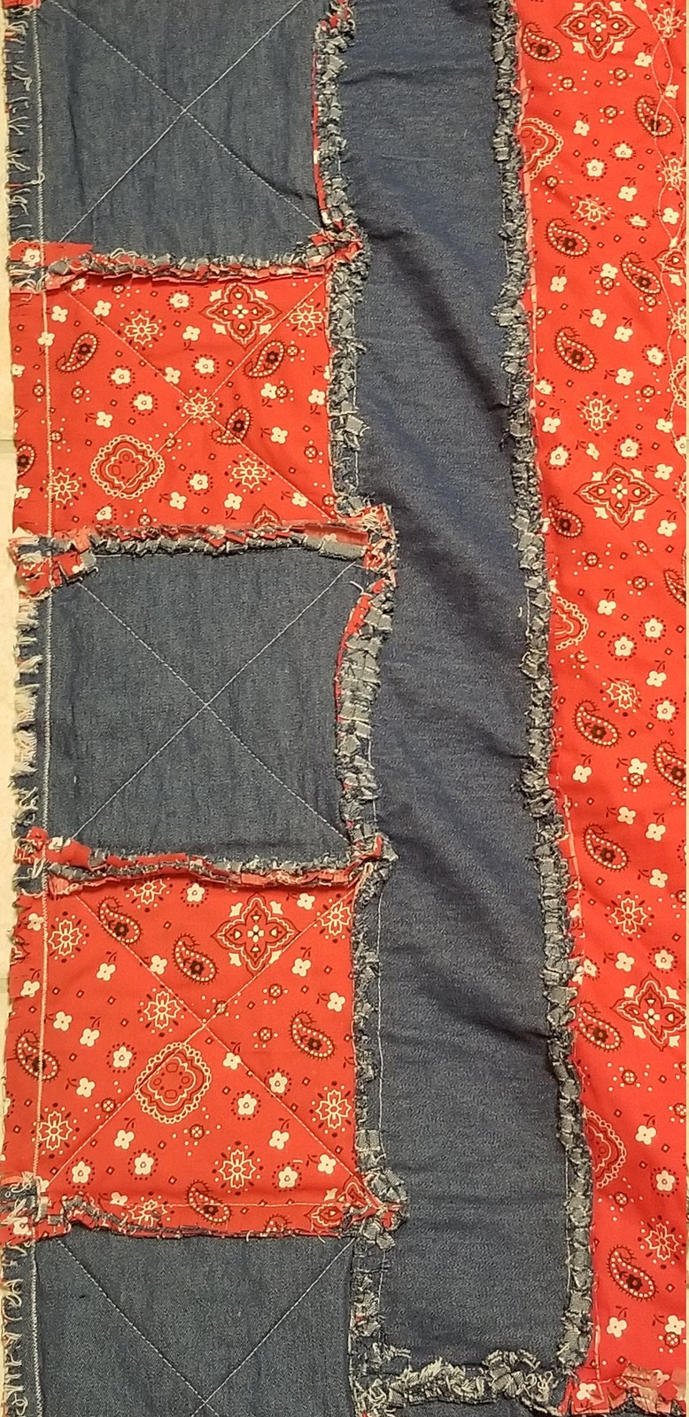 Handmade Red Paisley Bandanna Denim Rag Quilt, Cowboy Baby Blanket (50"x57"), view 7