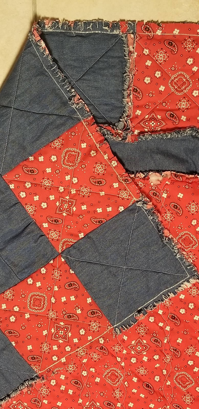 Handmade Red Paisley Bandanna Denim Rag Quilt, Cowboy Baby Blanket (50"x57"), view 8