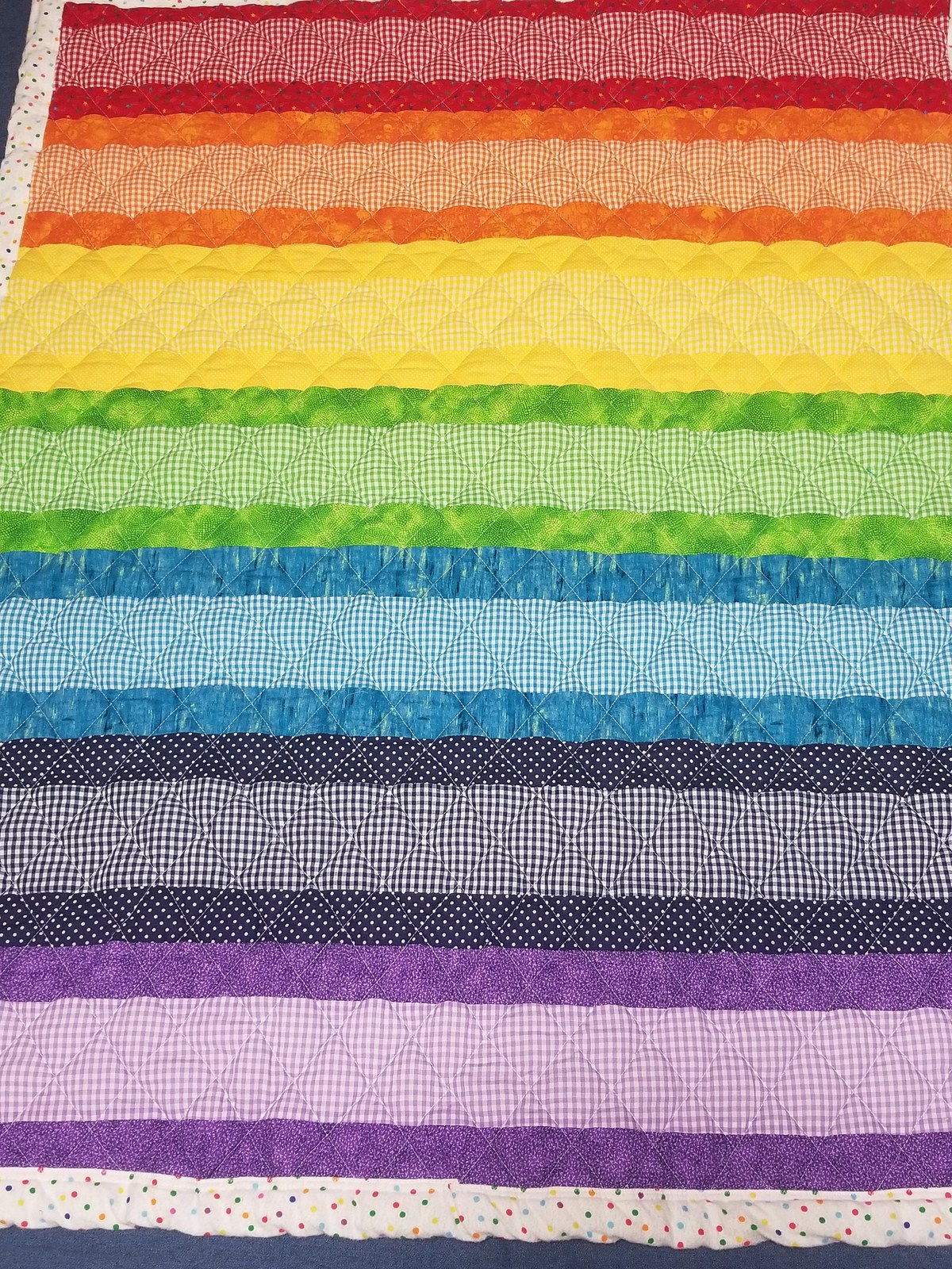 Car Seat Sized Rainbow Baby Quilt, Flannel Stroller Blanket, Handmade Baby Gift