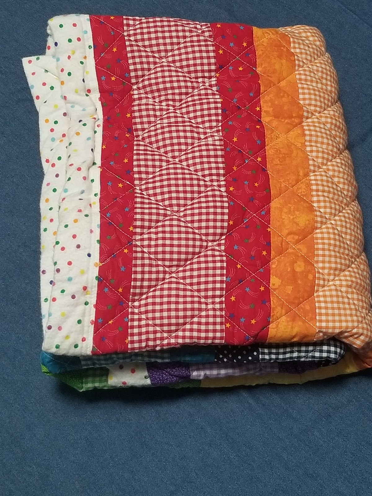 Car Seat Sized Rainbow Baby Quilt, Flannel Stroller Blanket, Handmade Baby Gift, view 10