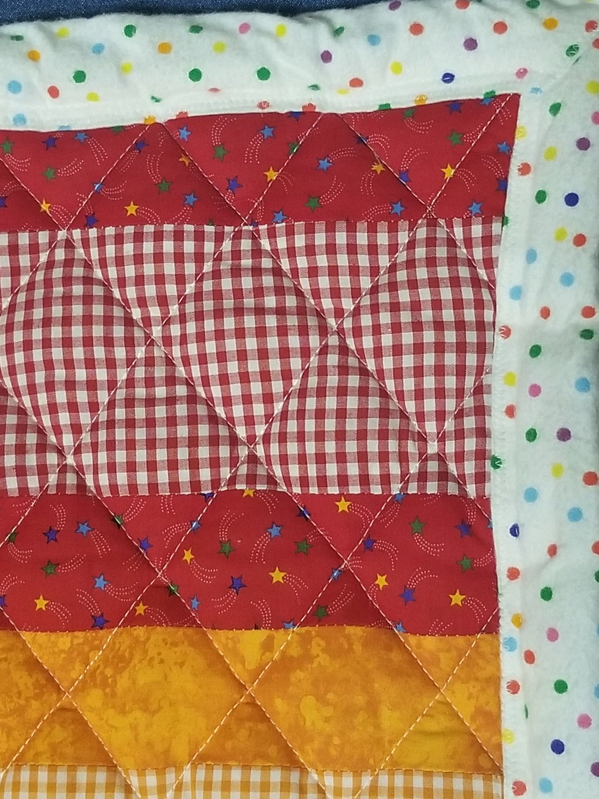 Car Seat Sized Rainbow Baby Quilt, Flannel Stroller Blanket, Handmade Baby Gift, view 2