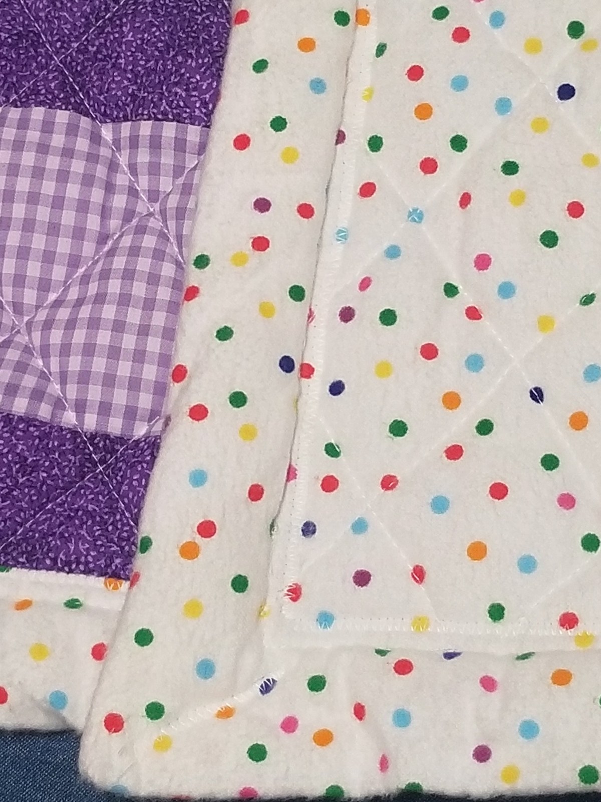 Car Seat Sized Rainbow Baby Quilt, Flannel Stroller Blanket, Handmade Baby Gift, view 9