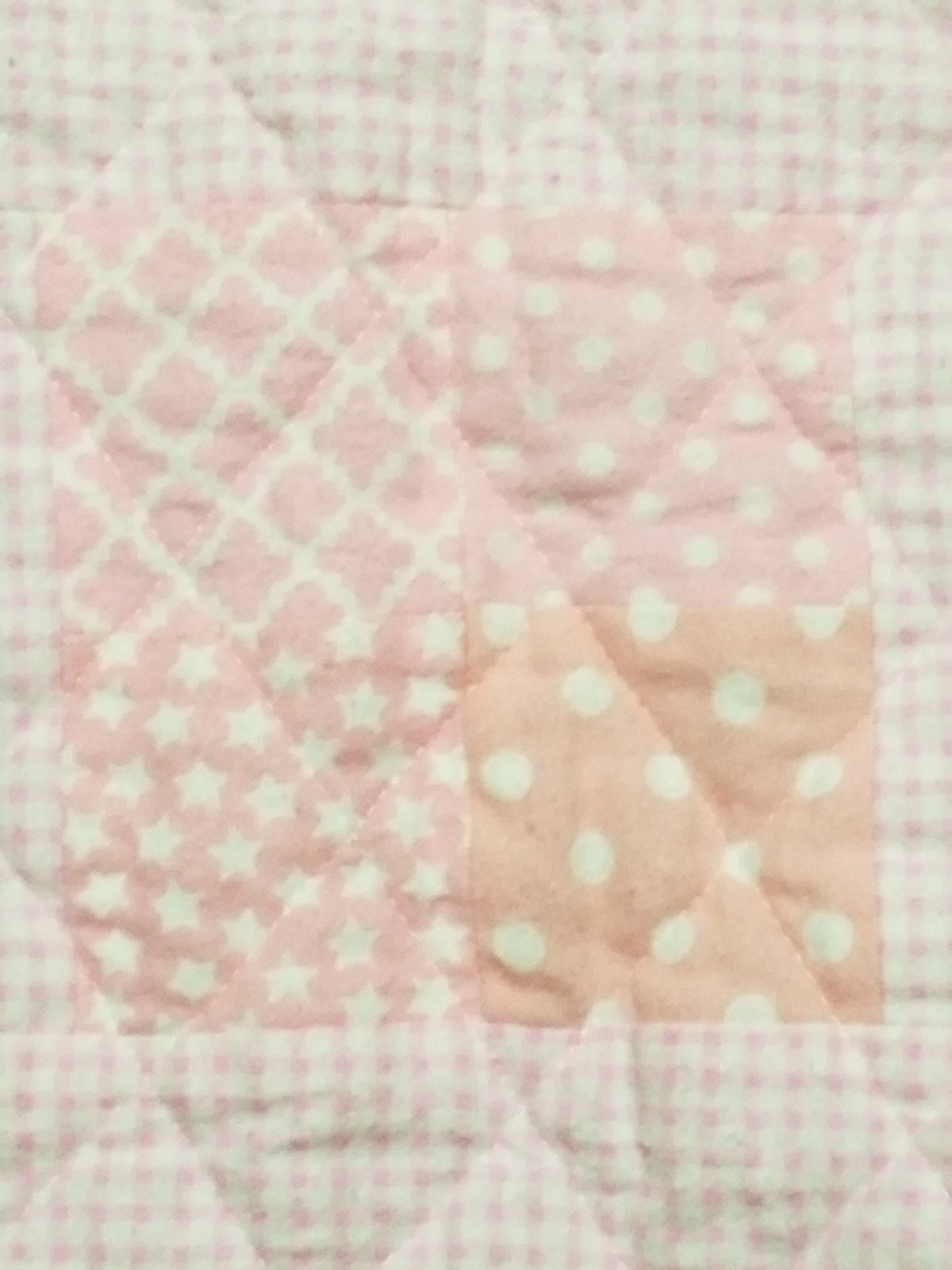 Handmade Pink Gingham Flannel Quilt with Brown Polka Dots, Cozy Patchwork Nursery Blanket, Machine Quilted, view 3