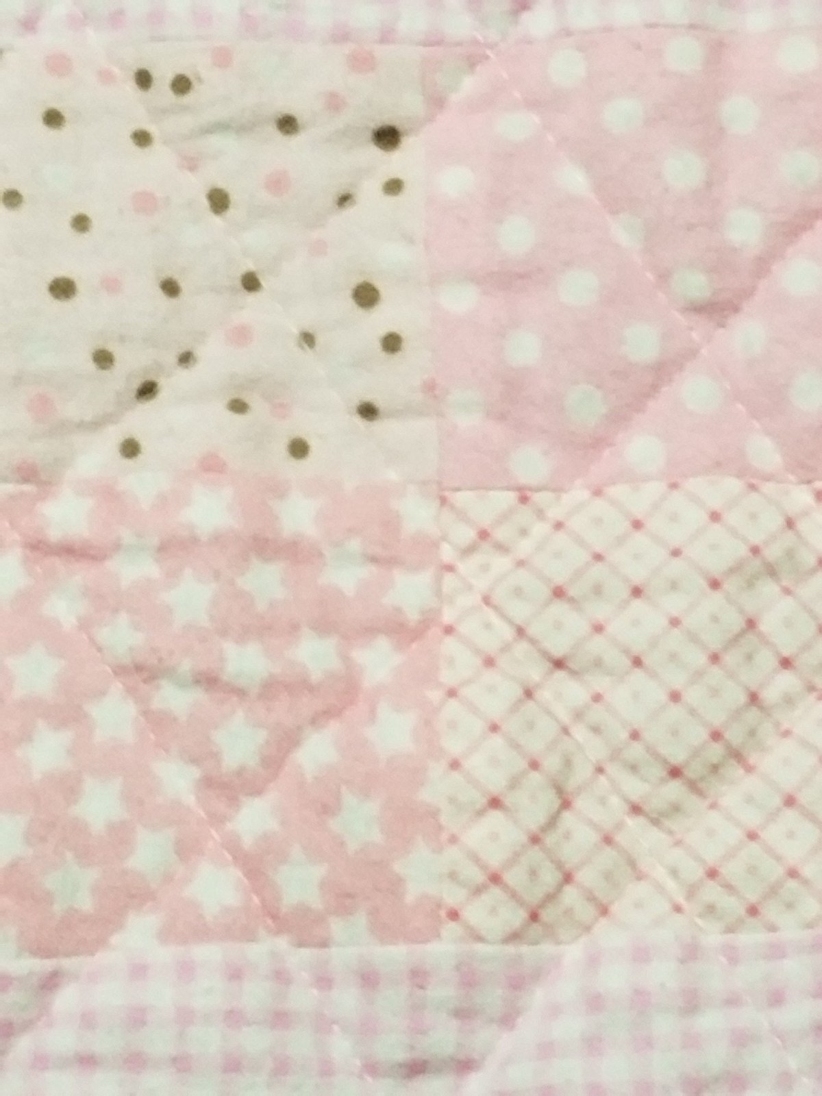Handmade Pink Gingham Flannel Quilt with Brown Polka Dots, Cozy Patchwork Nursery Blanket, Machine Quilted, view 6