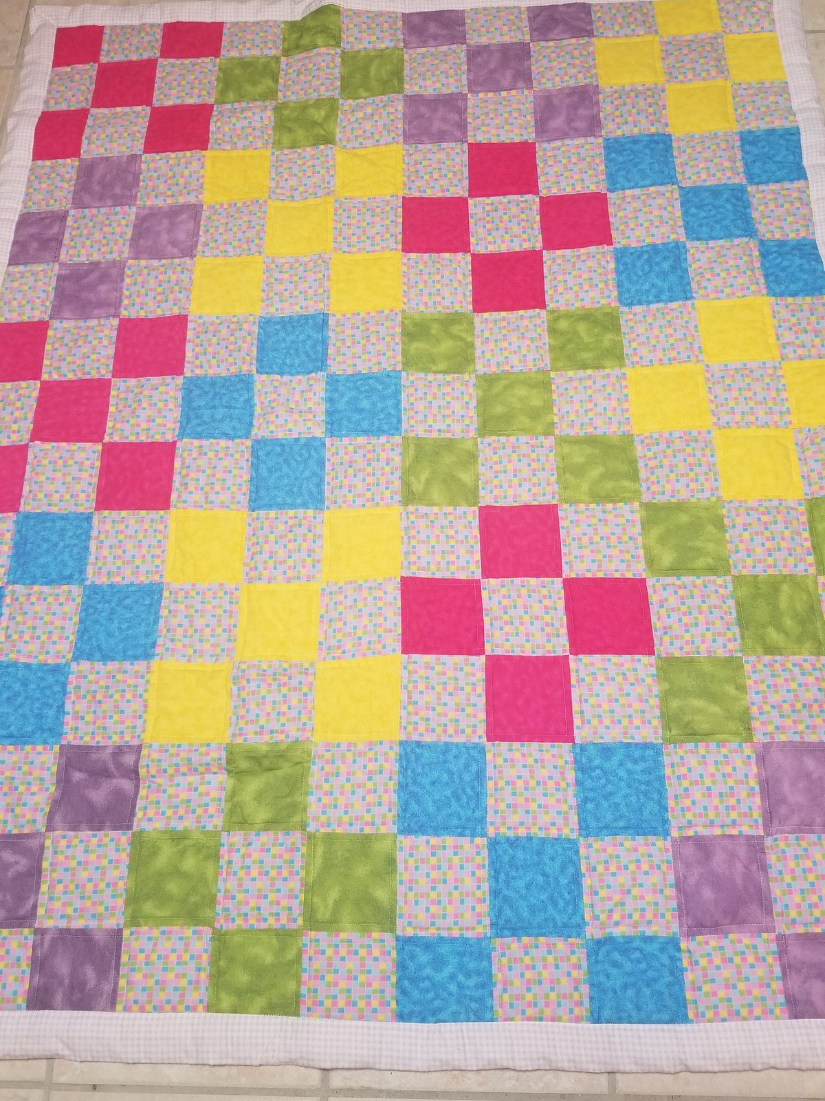 Handmade Colorful Patchwork Quilt Flannel Lap Blanket Cozy Cotton Eco-Friendly Batting