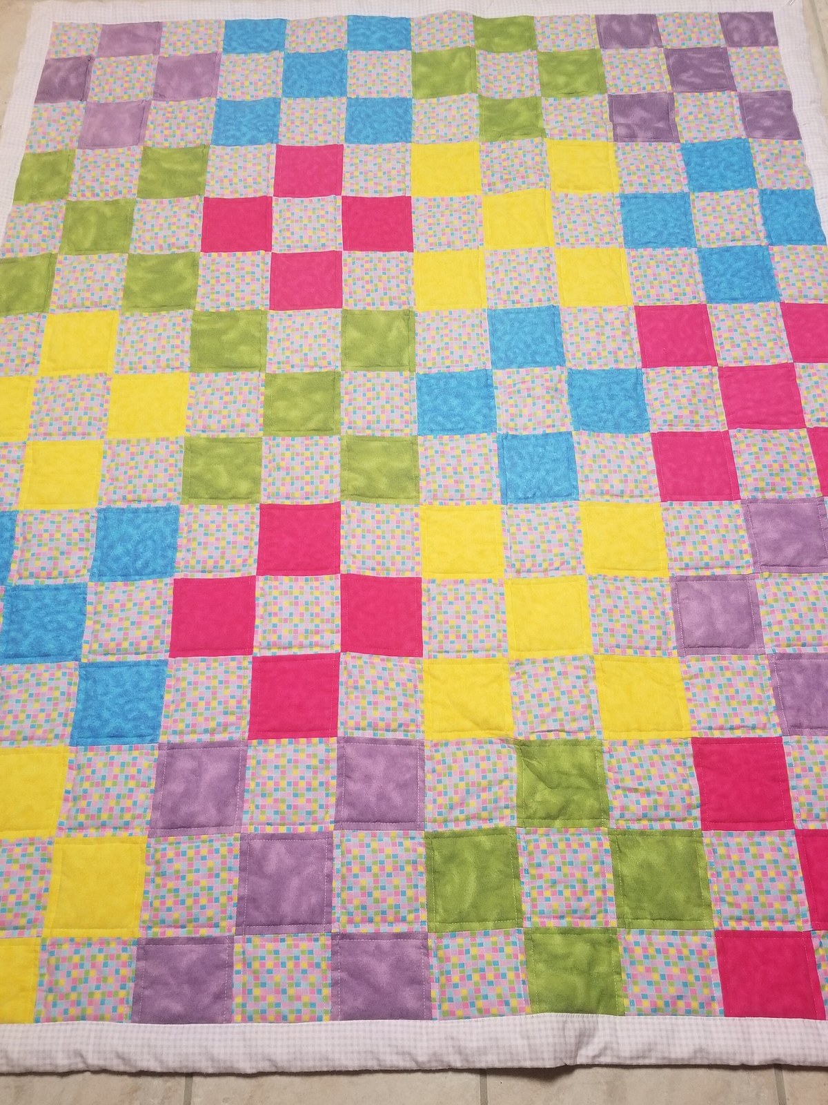 Handmade Colorful Patchwork Quilt Flannel Lap Blanket Cozy Cotton Eco-Friendly Batting, view 10