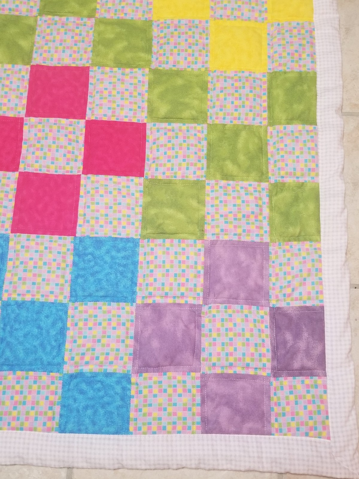 Handmade Colorful Patchwork Quilt Flannel Lap Blanket Cozy Cotton Eco-Friendly Batting, view 2