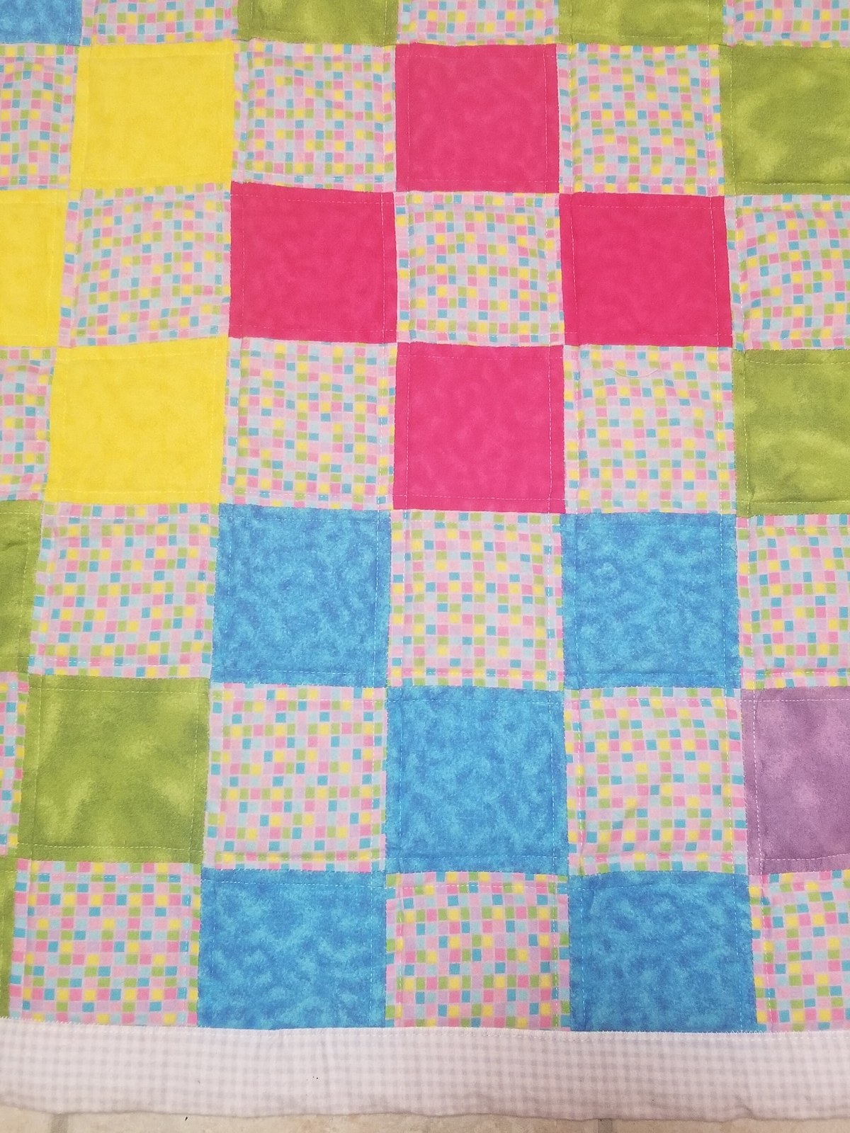 Handmade Colorful Patchwork Quilt Flannel Lap Blanket Cozy Cotton Eco-Friendly Batting, view 3