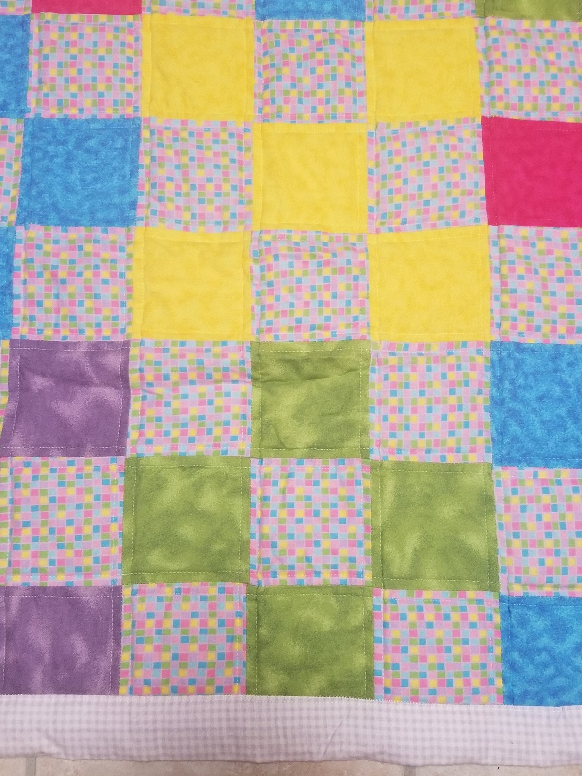 Handmade Colorful Patchwork Quilt Flannel Lap Blanket Cozy Cotton Eco-Friendly Batting, view 4