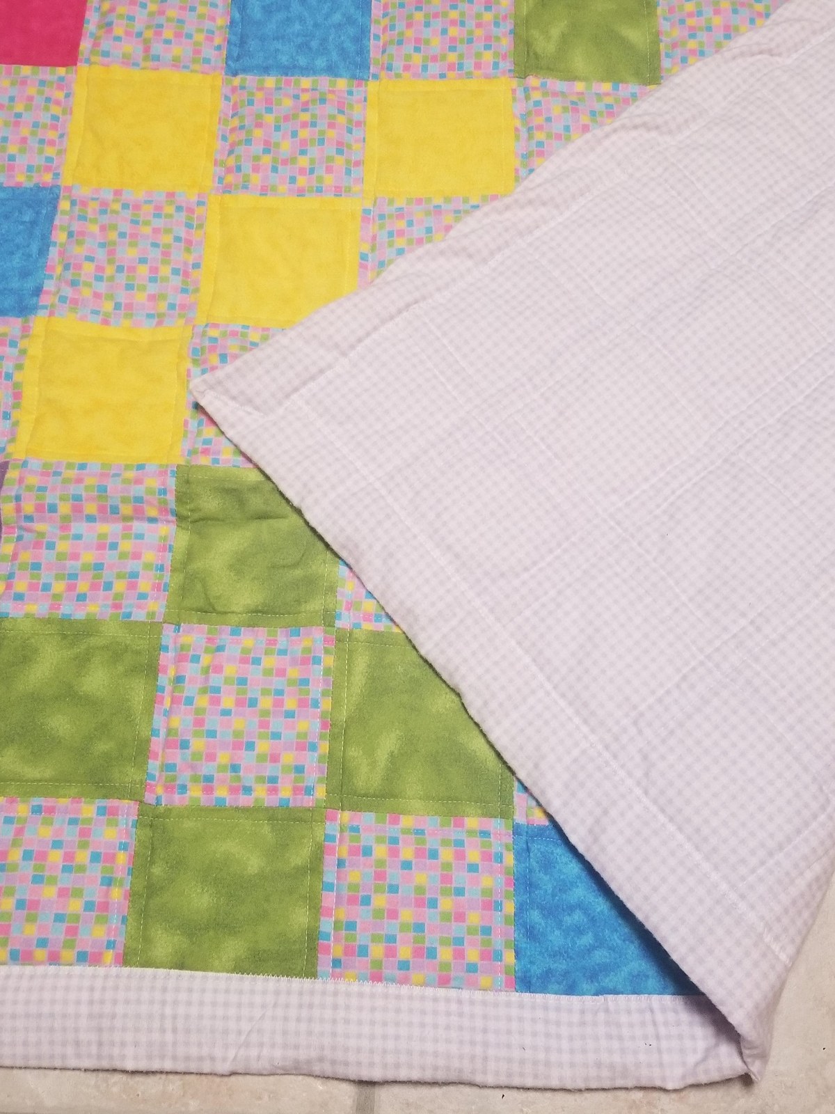 Handmade Colorful Patchwork Quilt Flannel Lap Blanket Cozy Cotton Eco-Friendly Batting, view 5