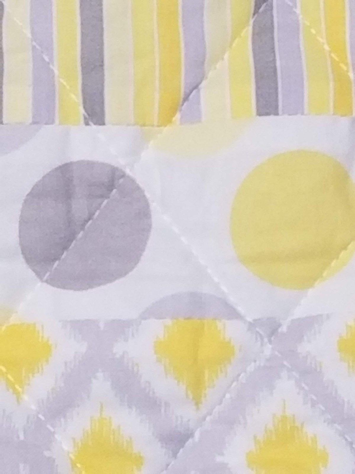 Handmade Yellow Gray White Cotton Quilt Play Mat Nursery Blanket Cozy Modern Striped Polka Dot, view 5
