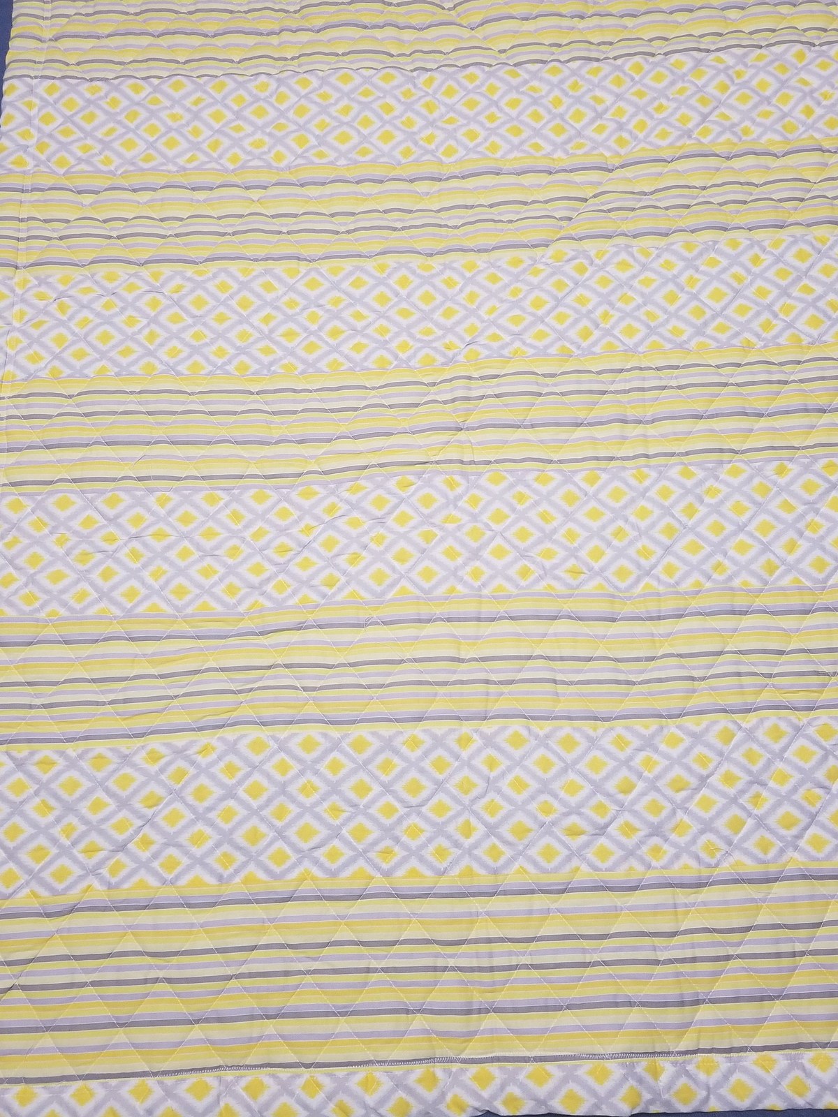 Handmade Yellow Gray White Cotton Quilt Play Mat Nursery Blanket Cozy Modern Striped Polka Dot, view 7