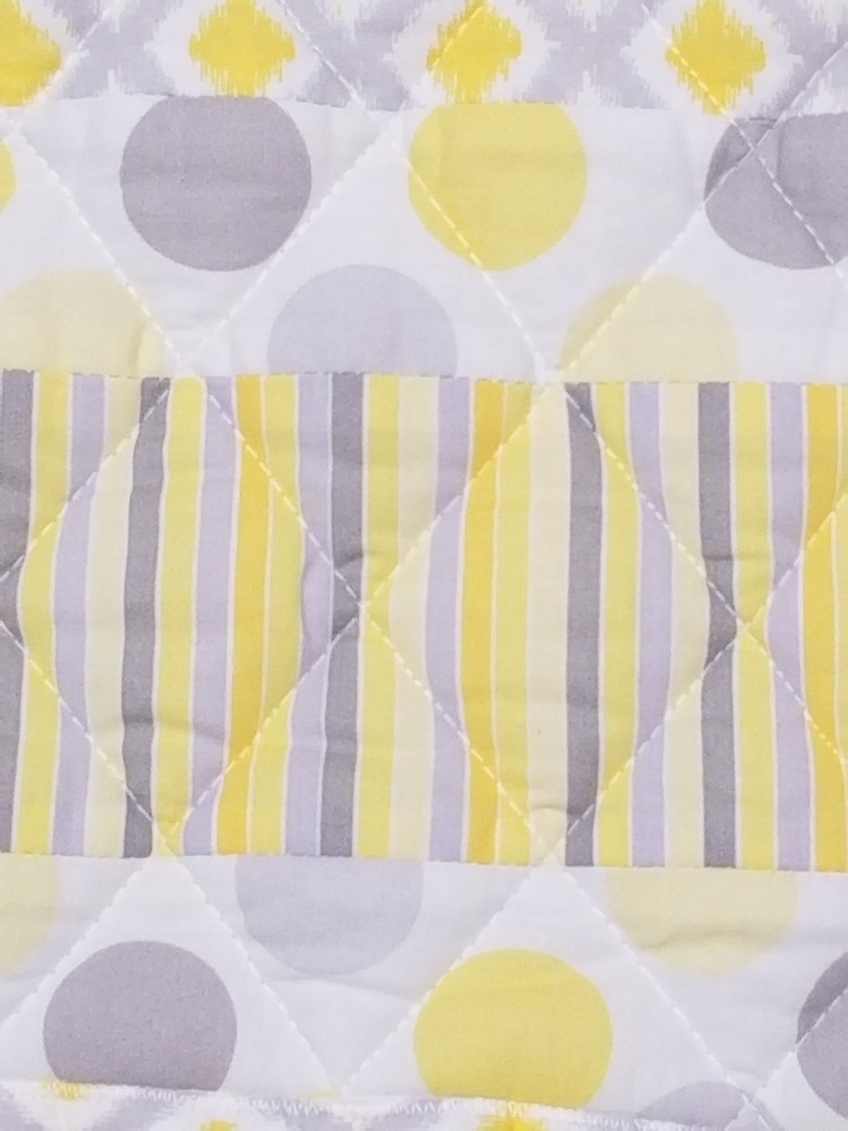 Handmade Yellow Gray White Cotton Quilt Play Mat Nursery Blanket Cozy Modern Striped Polka Dot, view 8