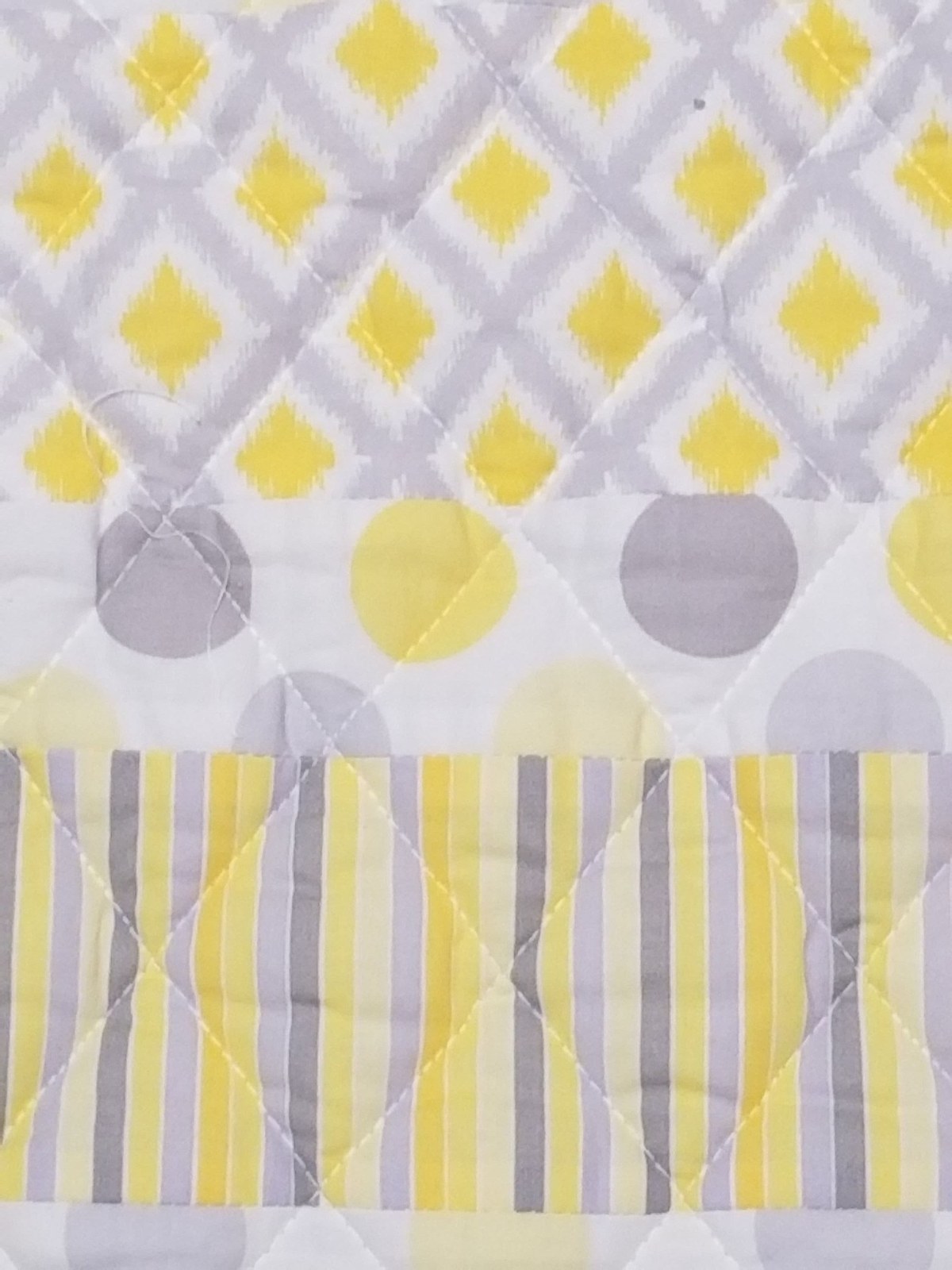 Handmade Yellow Gray White Cotton Quilt Play Mat Nursery Blanket Cozy Modern Striped Polka Dot, view 9