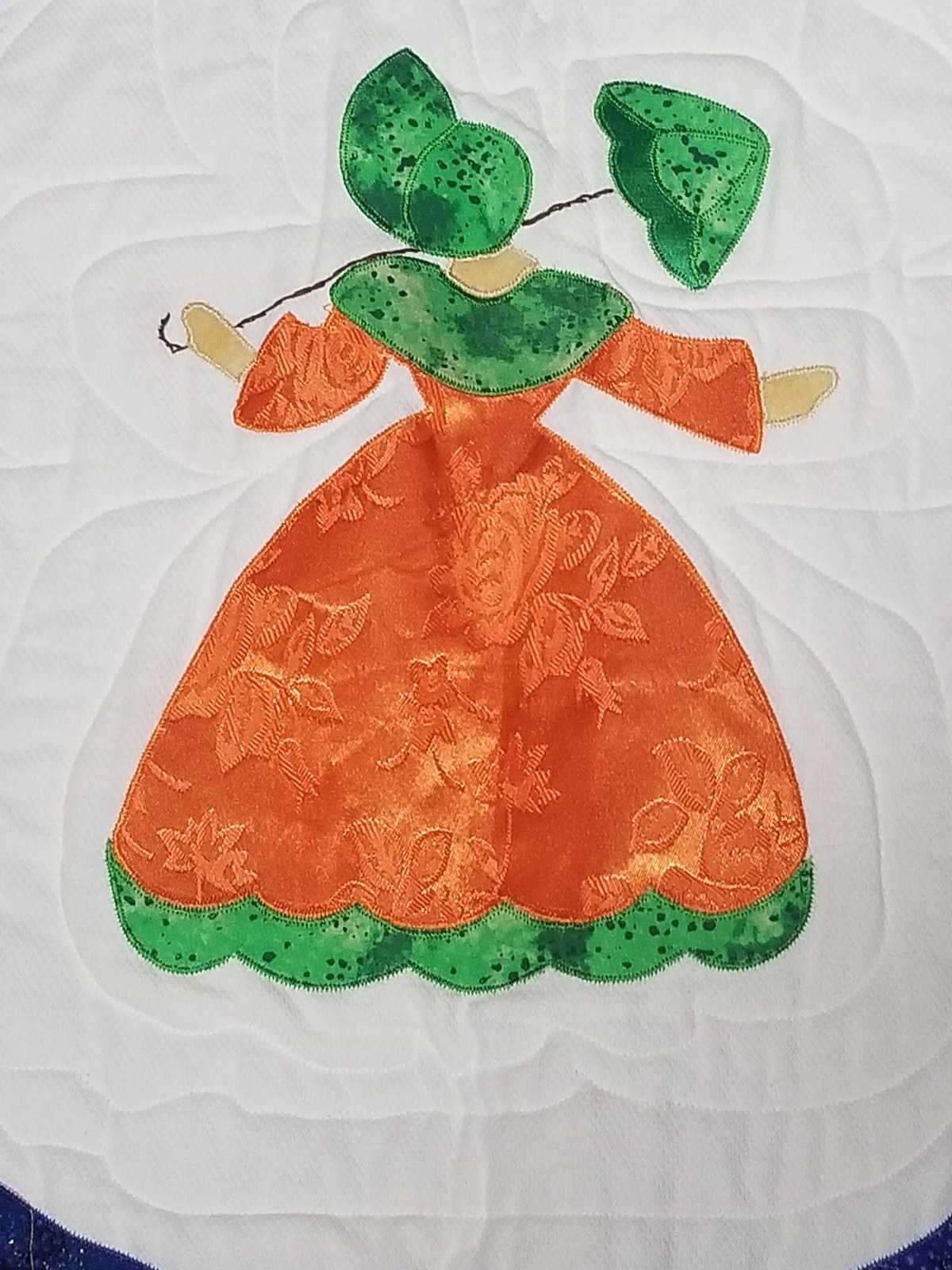 Southern Belle Appliqued Twin Quilt, Handmade Brocade Sunbonnet Sue Design, view 3