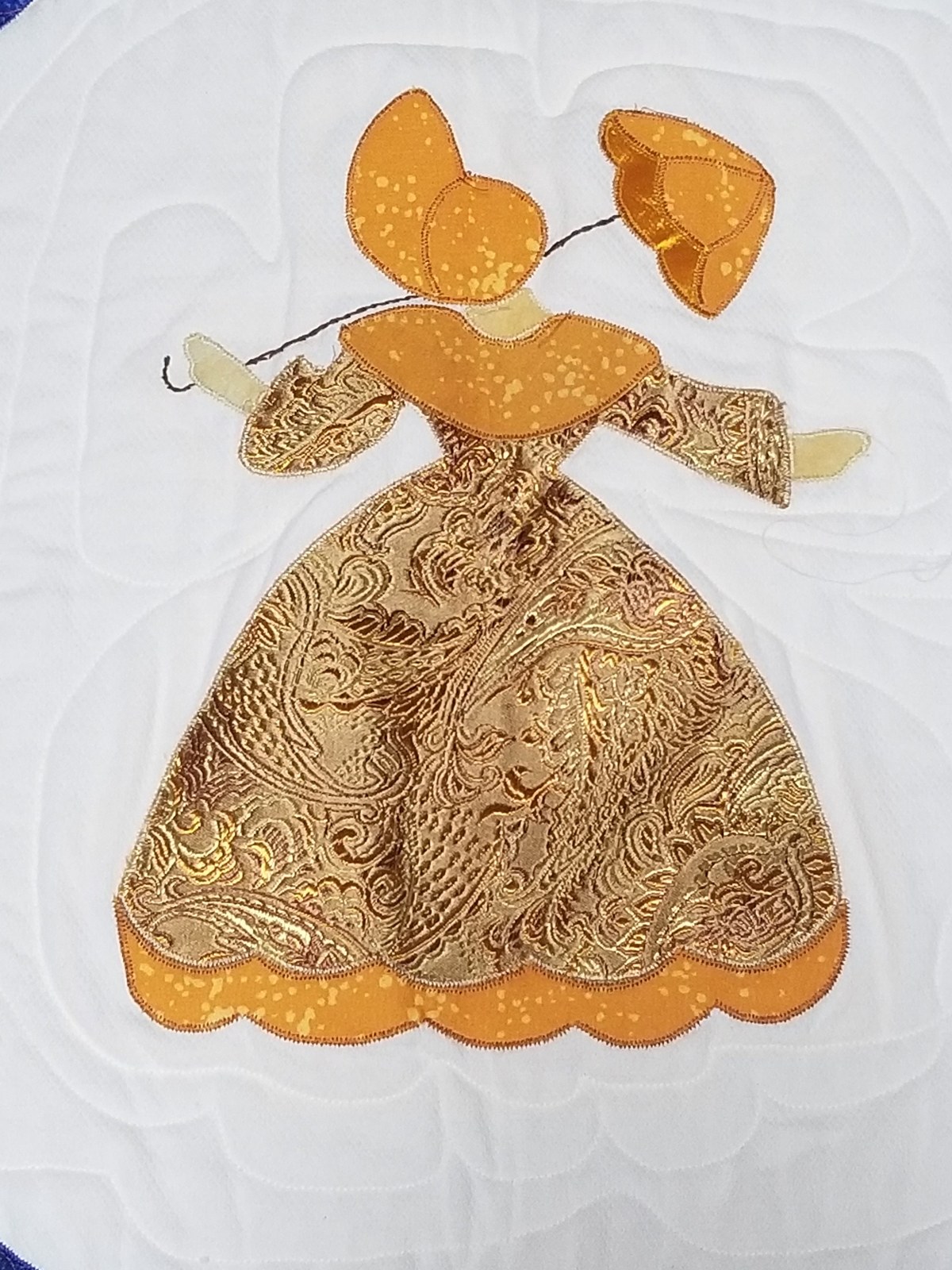 Southern Belle Appliqued Twin Quilt, Handmade Brocade Sunbonnet Sue Design, view 6