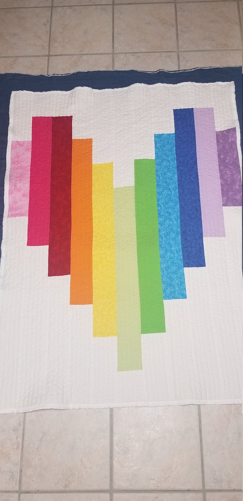 Rainbow Heart Baby Quilt, Handmade Flannel Crib Blanket, Colorful Nursery Quilt (41"x54")