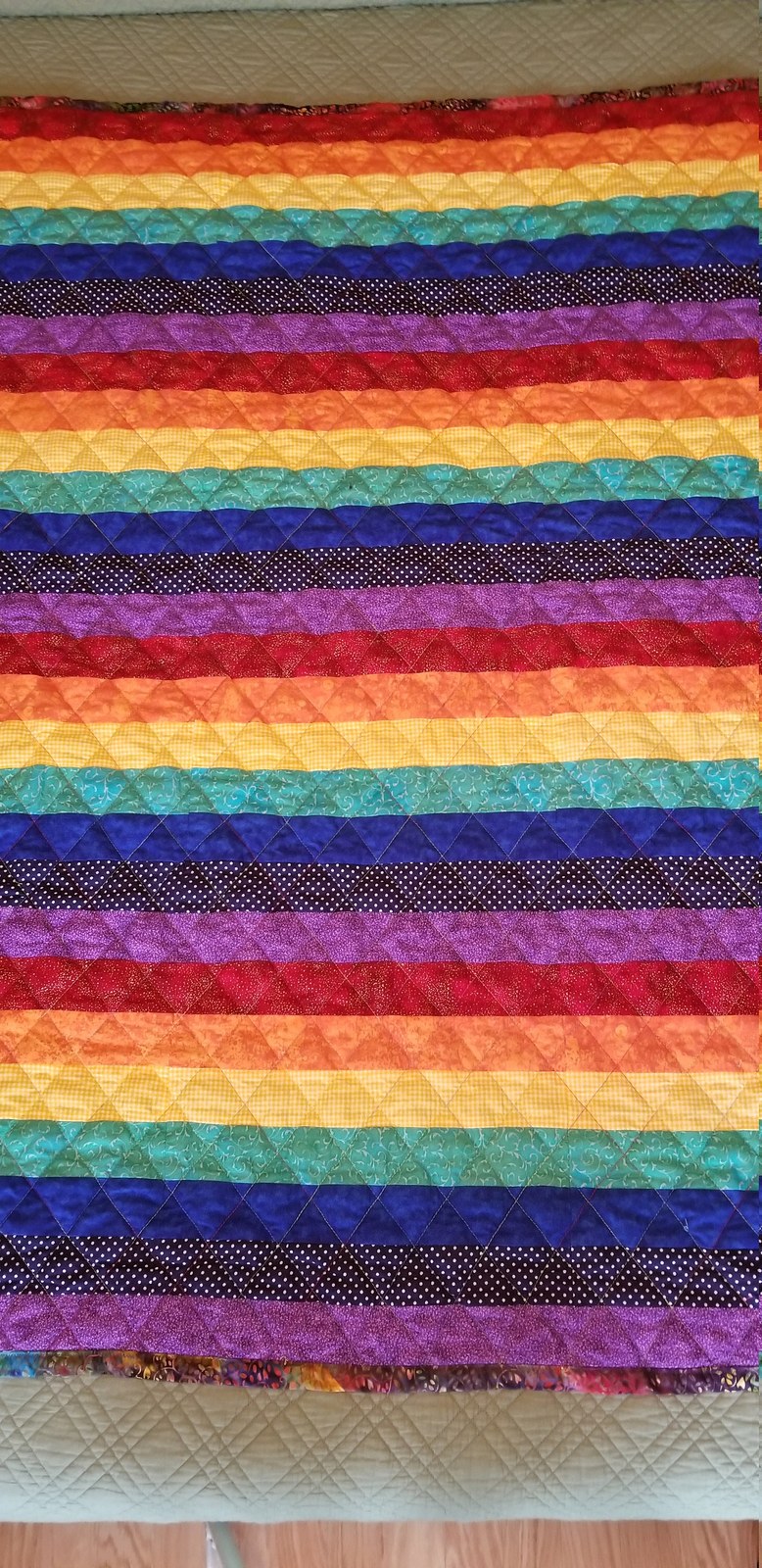 One-of-a-Kind Rainbow Diamond Quilt, a Gender Neutral Nursery Blanket