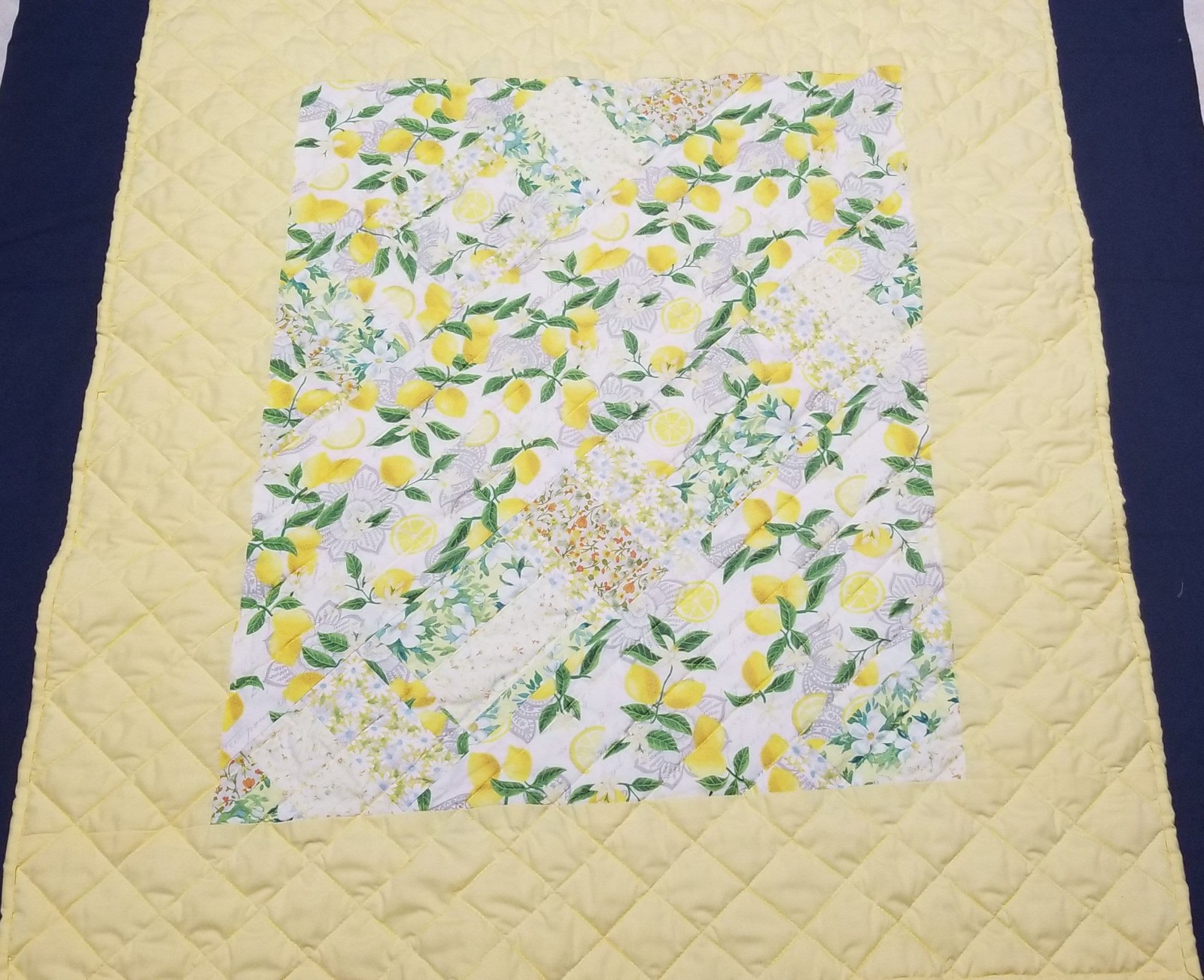 Handmade Lemon Print Cotton Baby Quilt: Play Mat, Tummy Time Blanket (35"x39")