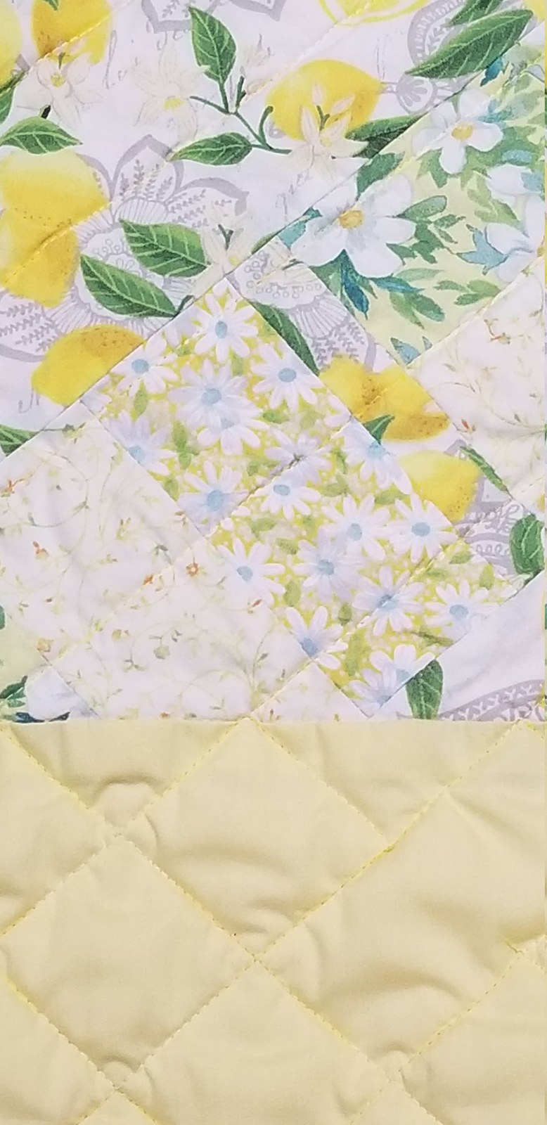 Handmade Lemon Print Cotton Baby Quilt: Play Mat, Tummy Time Blanket (35"x39"), view 3