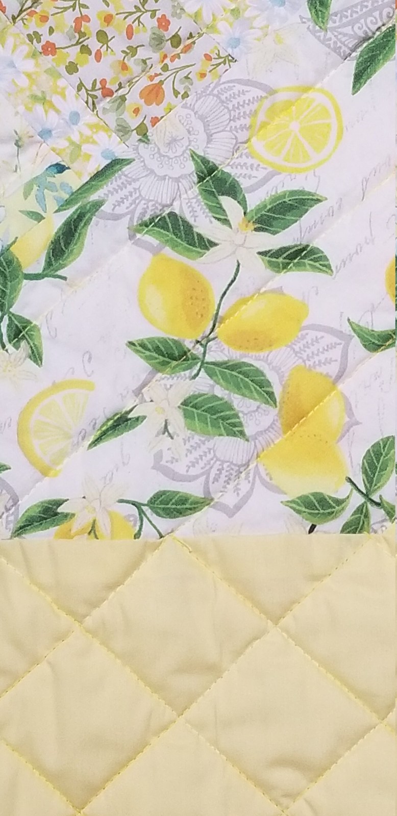 Handmade Lemon Print Cotton Baby Quilt: Play Mat, Tummy Time Blanket (35"x39"), view 4