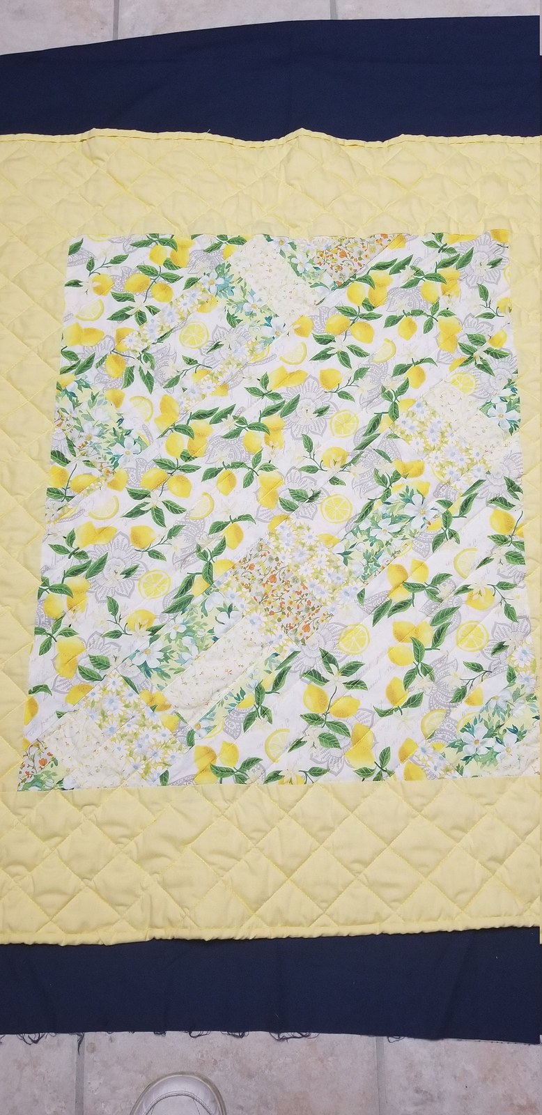 Handmade Lemon Print Cotton Baby Quilt: Play Mat, Tummy Time Blanket (35"x39"), view 7