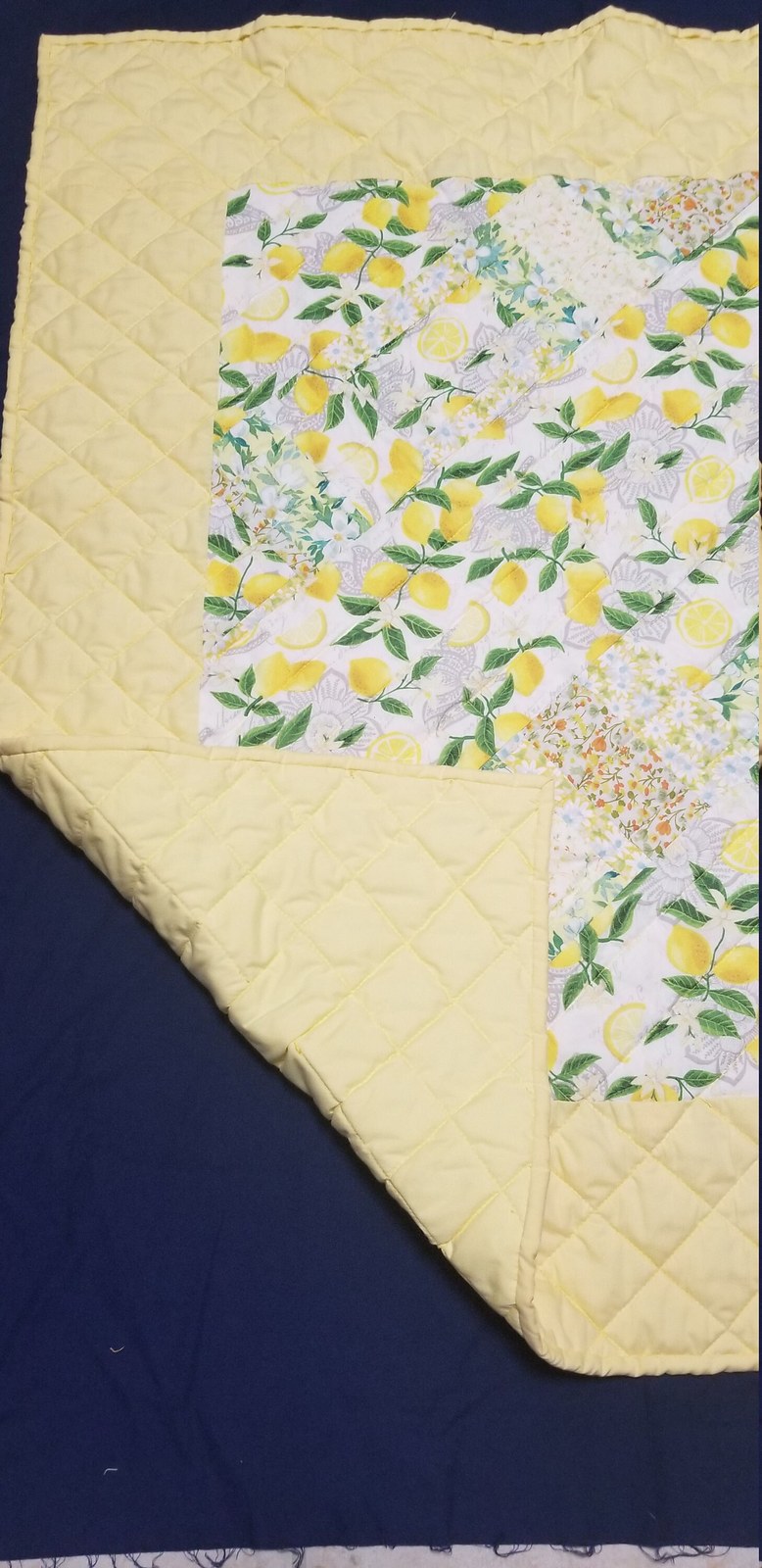 Handmade Lemon Print Cotton Baby Quilt: Play Mat, Tummy Time Blanket (35"x39"), view 8