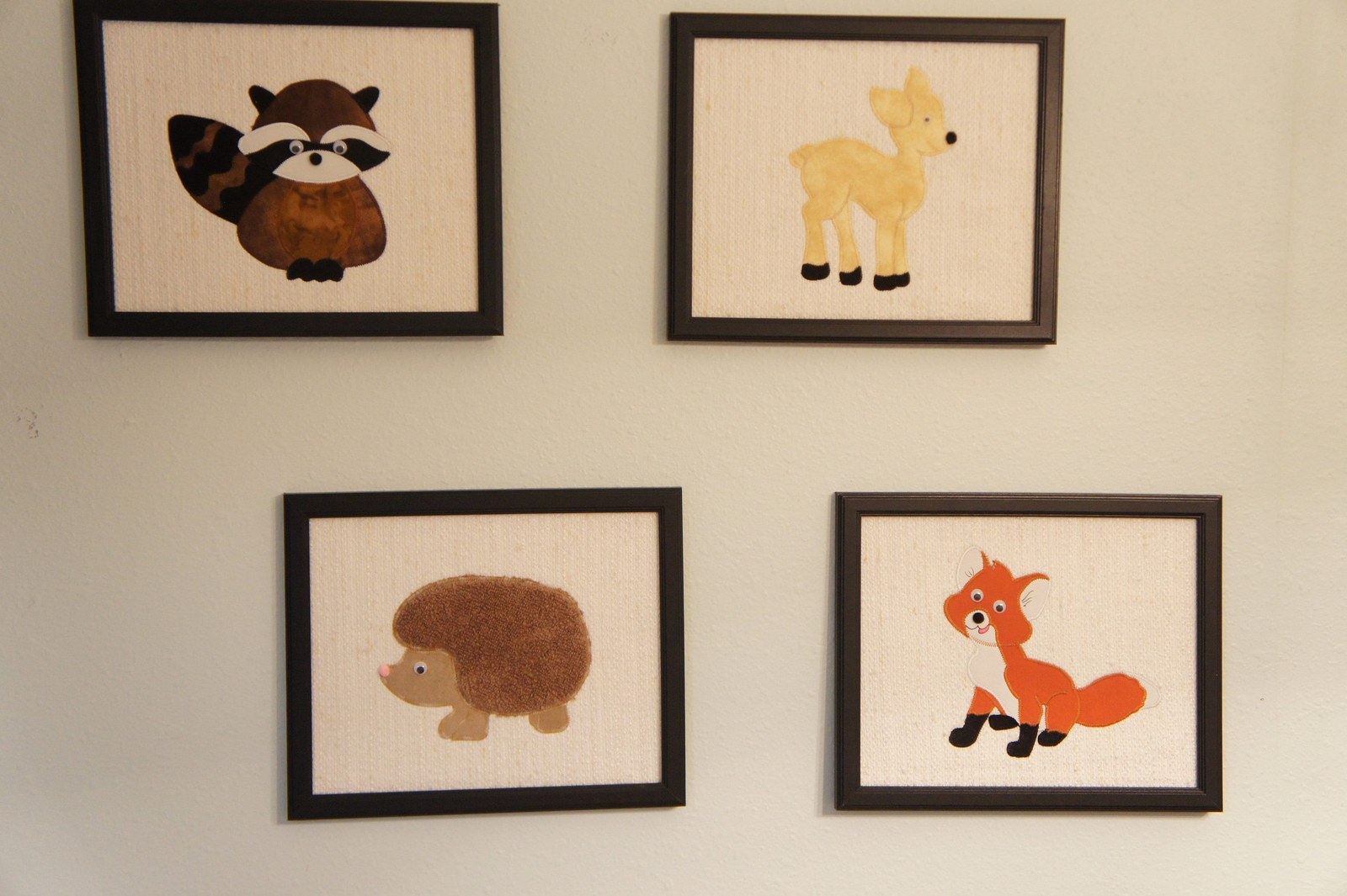 Woodland Animal Applique Wall Art Set, Fox Deer Raccoon Hedgehog Nursery Decor