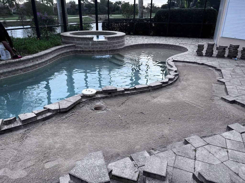 Pavers prepared for repair and re-levelling