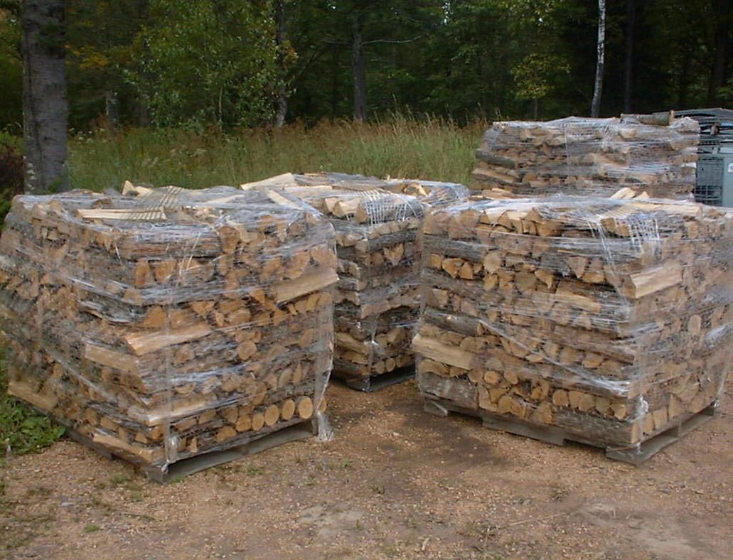 Palletized mixed-hardwood firewood ready for pickup or delivery