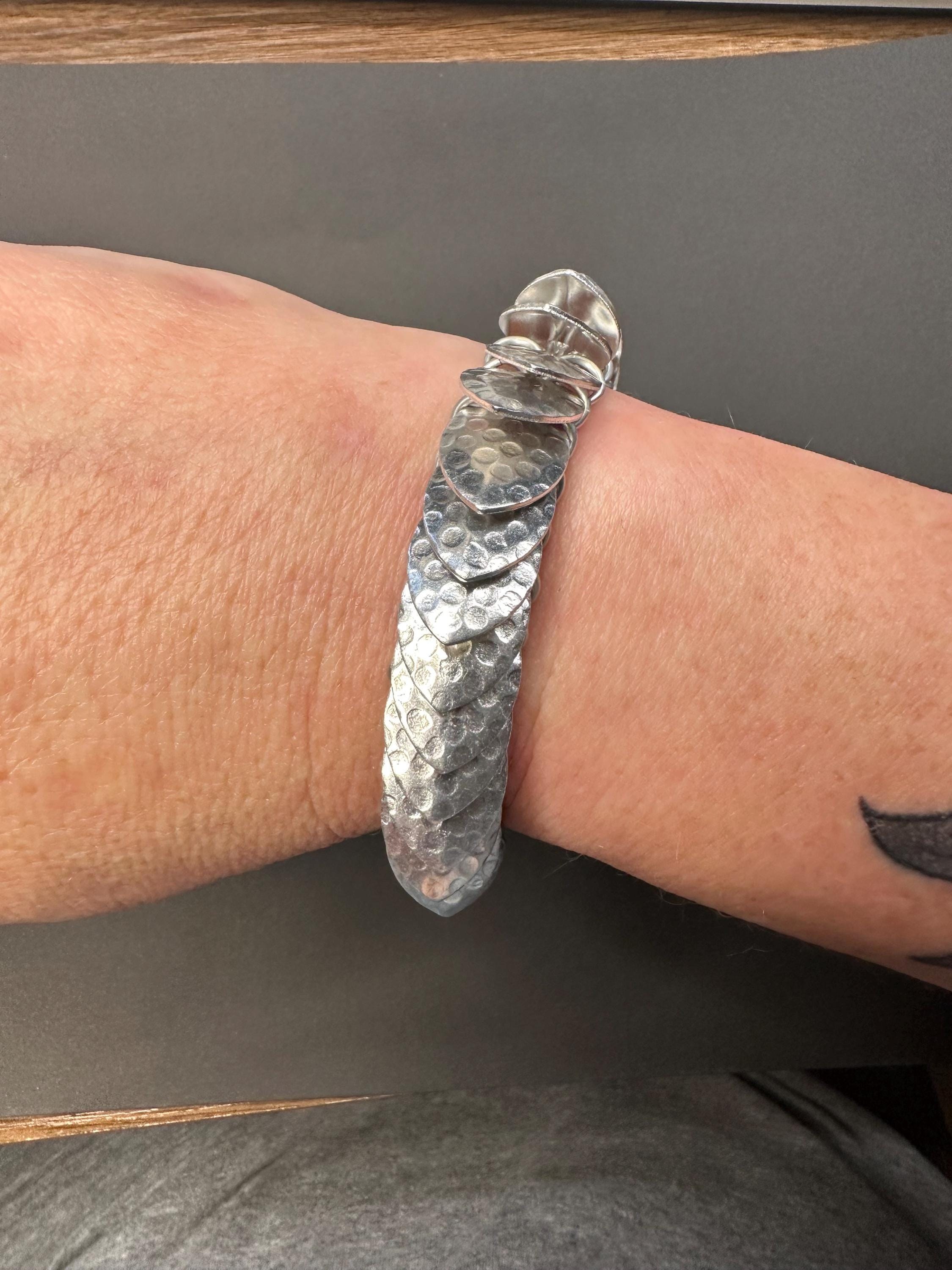 Hammered Silver Dragon Scale Aluminum Scalemail Chainmaille Bracelet