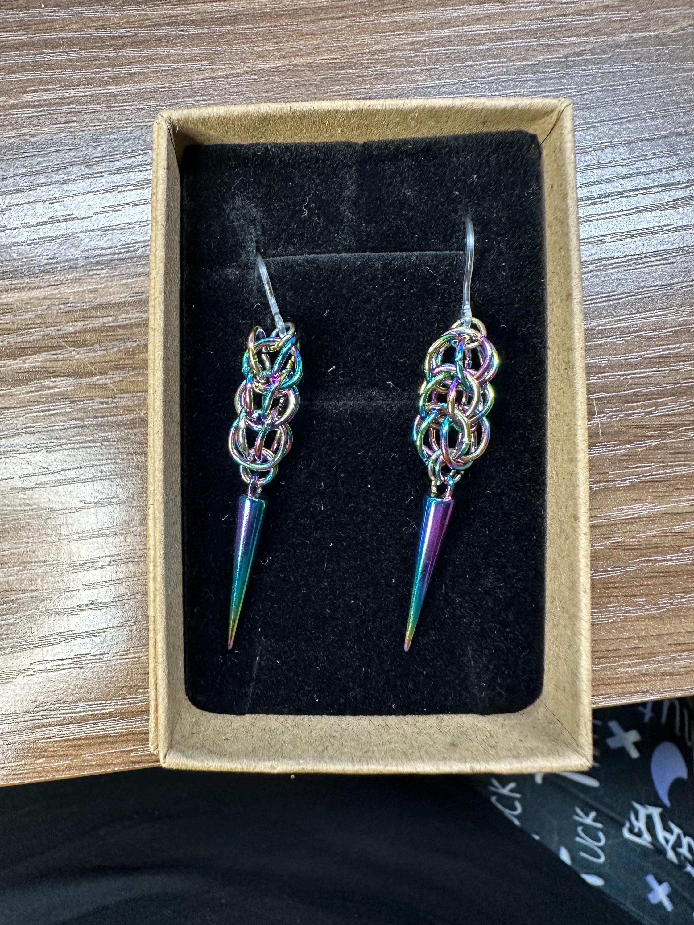 Persian Weave Spike Chainmaille Earrings