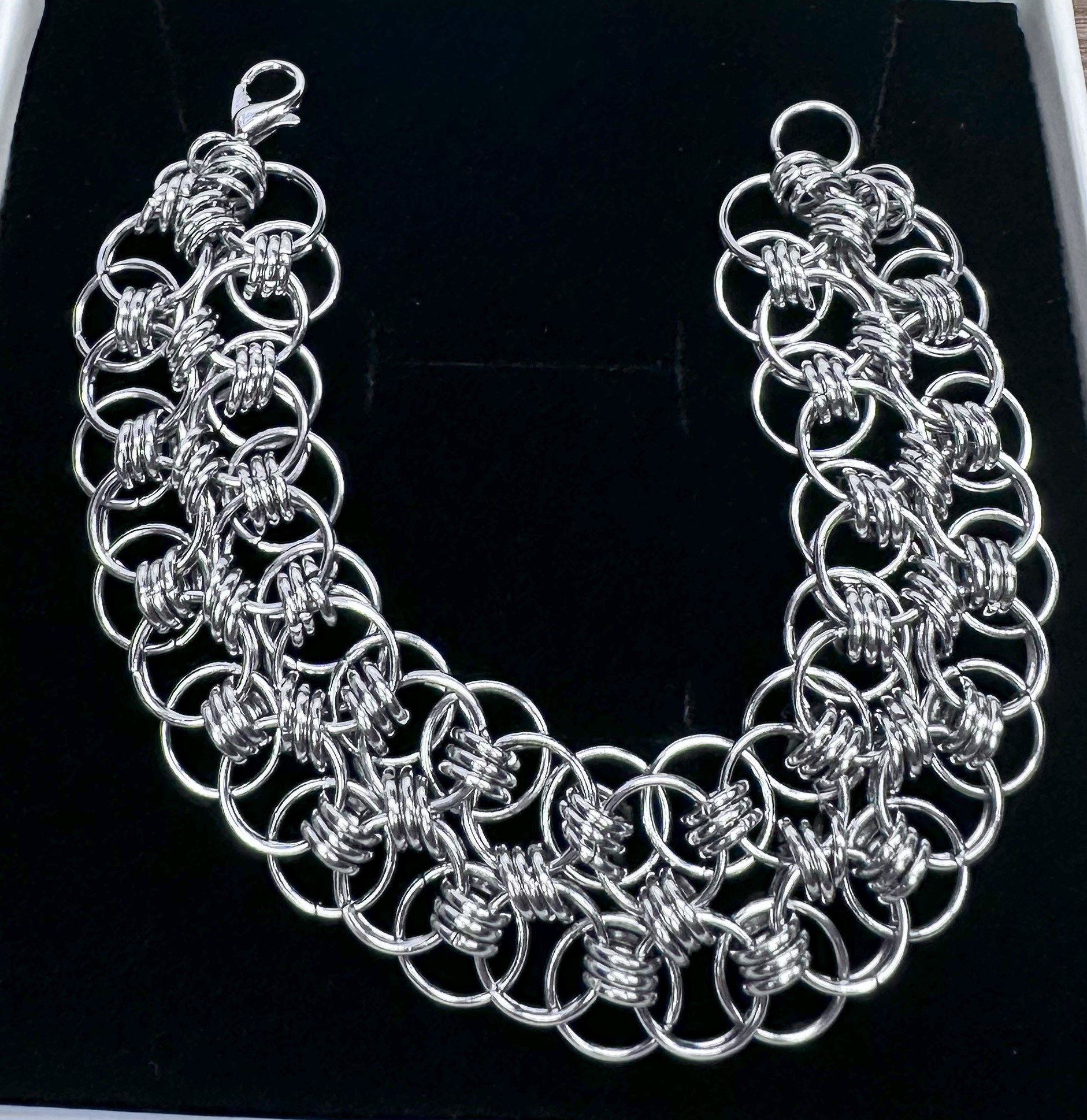 Double Helm Weave Chainmaille Bracelet in Stainless Steel