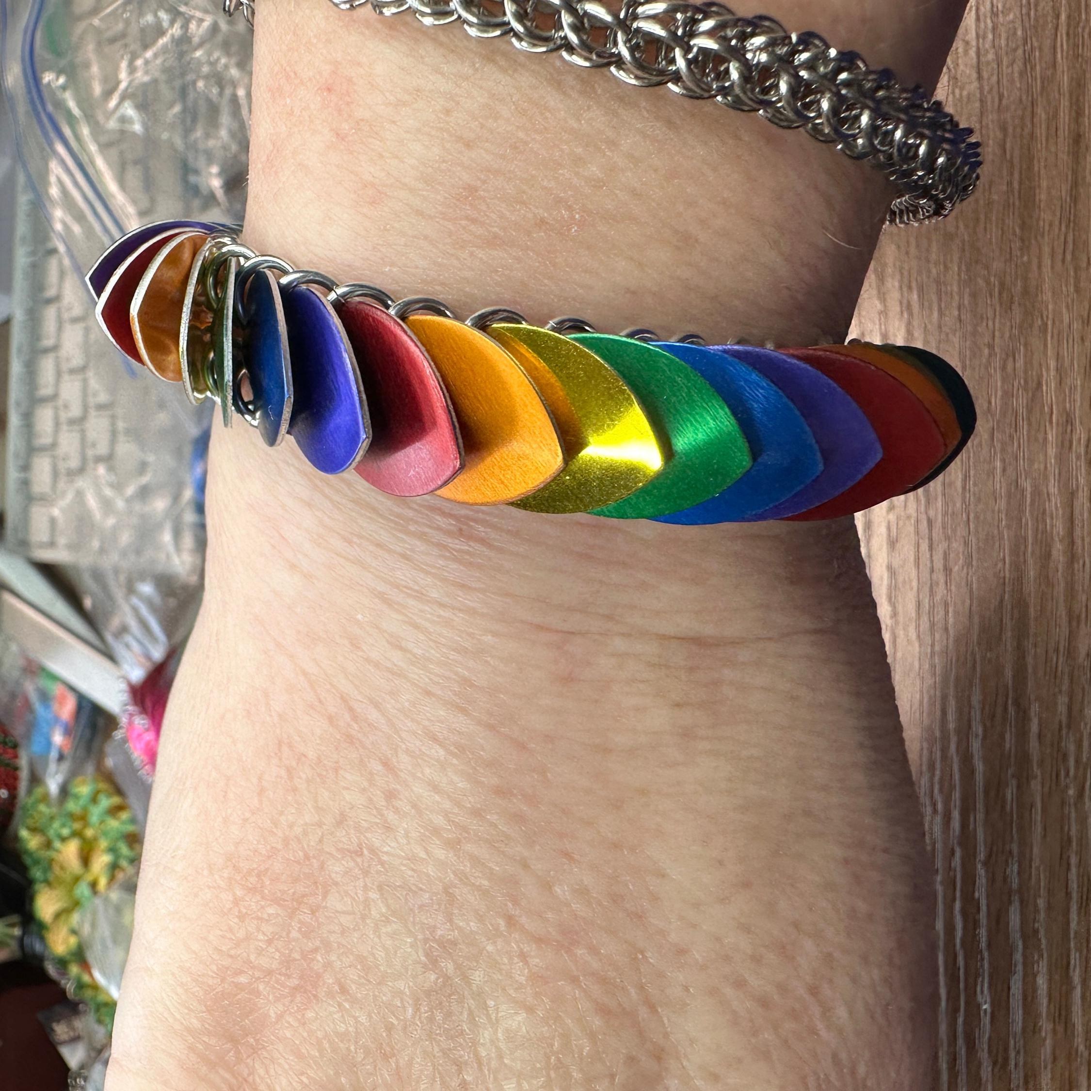Rainbow Dragon Scale Aluminum Scalemail Chainmaille Bracelet