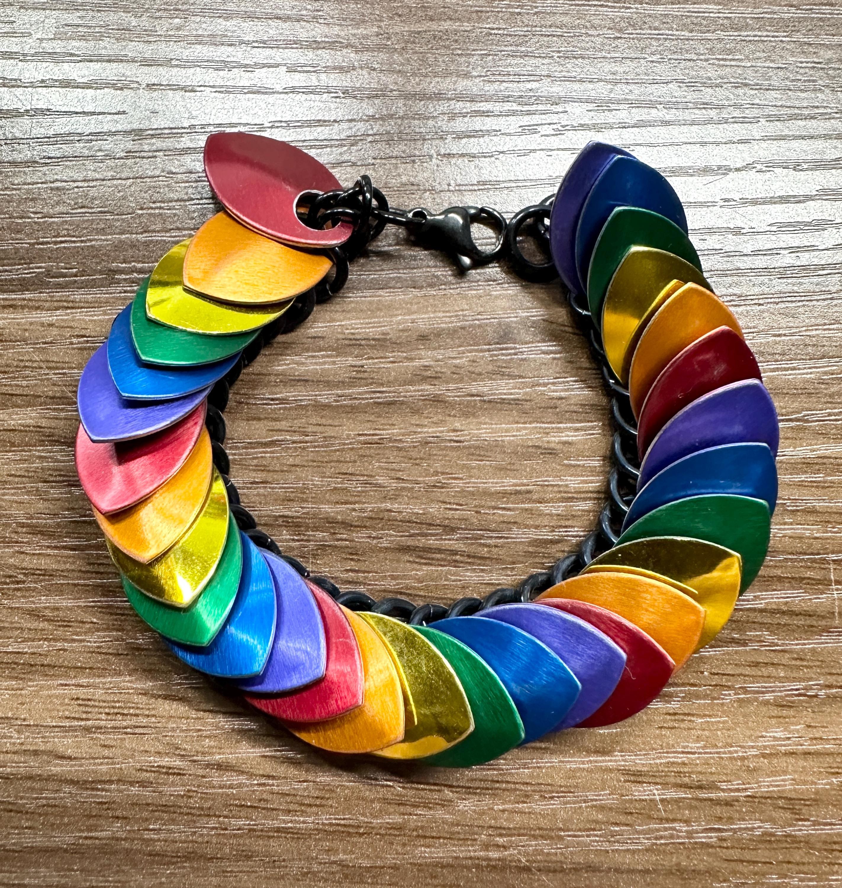 Rainbow/Black Dragon Scale Scalemail Chainmaille Bracelet