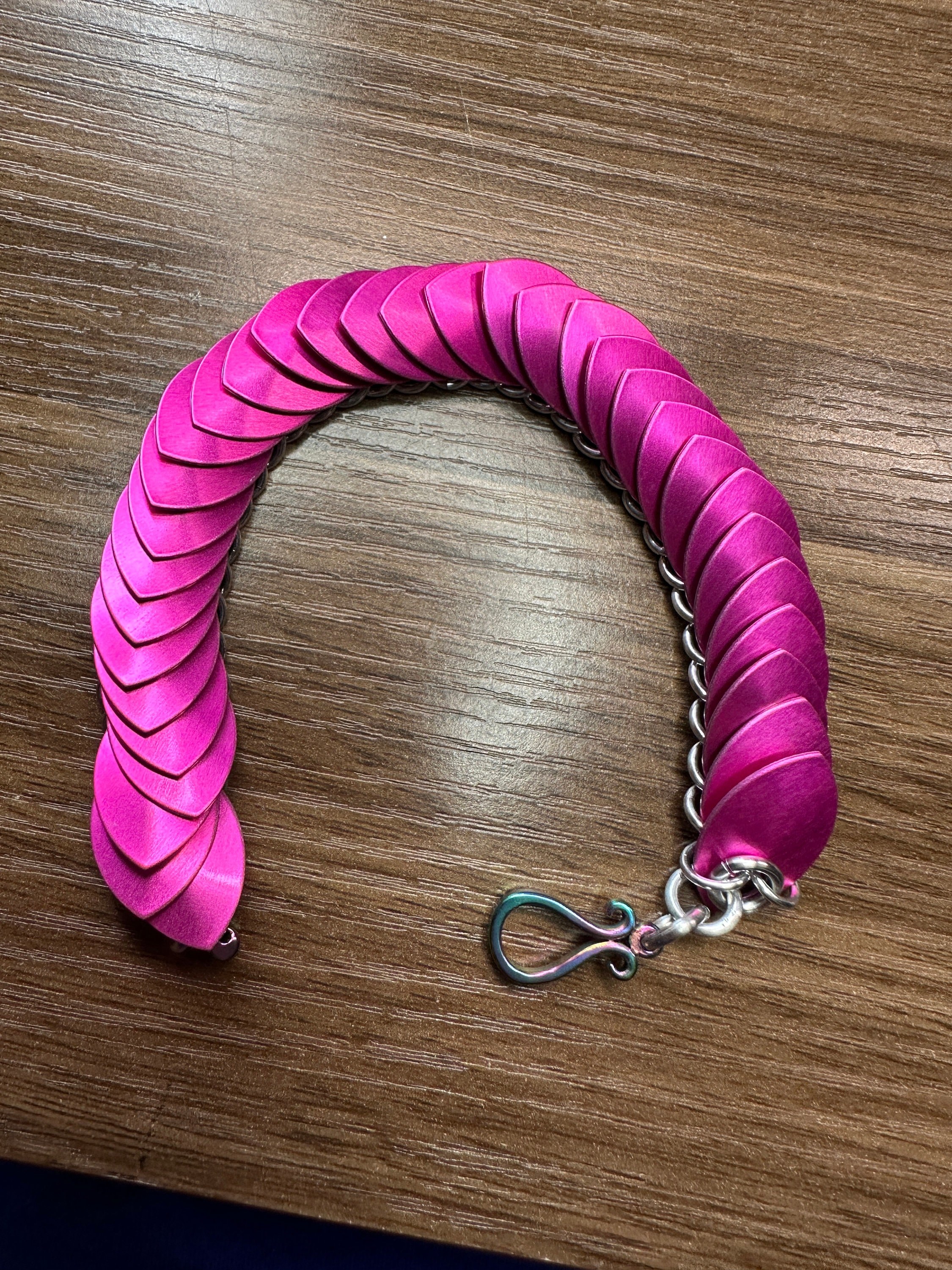 Hot Pink Dragon Scale Aluminum Scalemail Chainmaille Bracelet